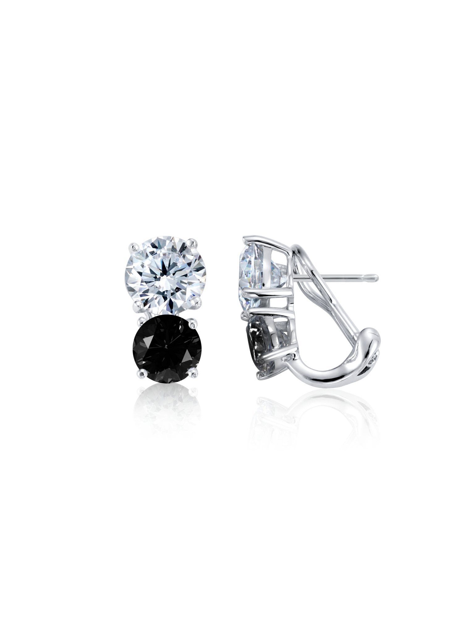 2 Stone Posted Earrings Black Color Stone Finished In Pure Platinum - CRISLU