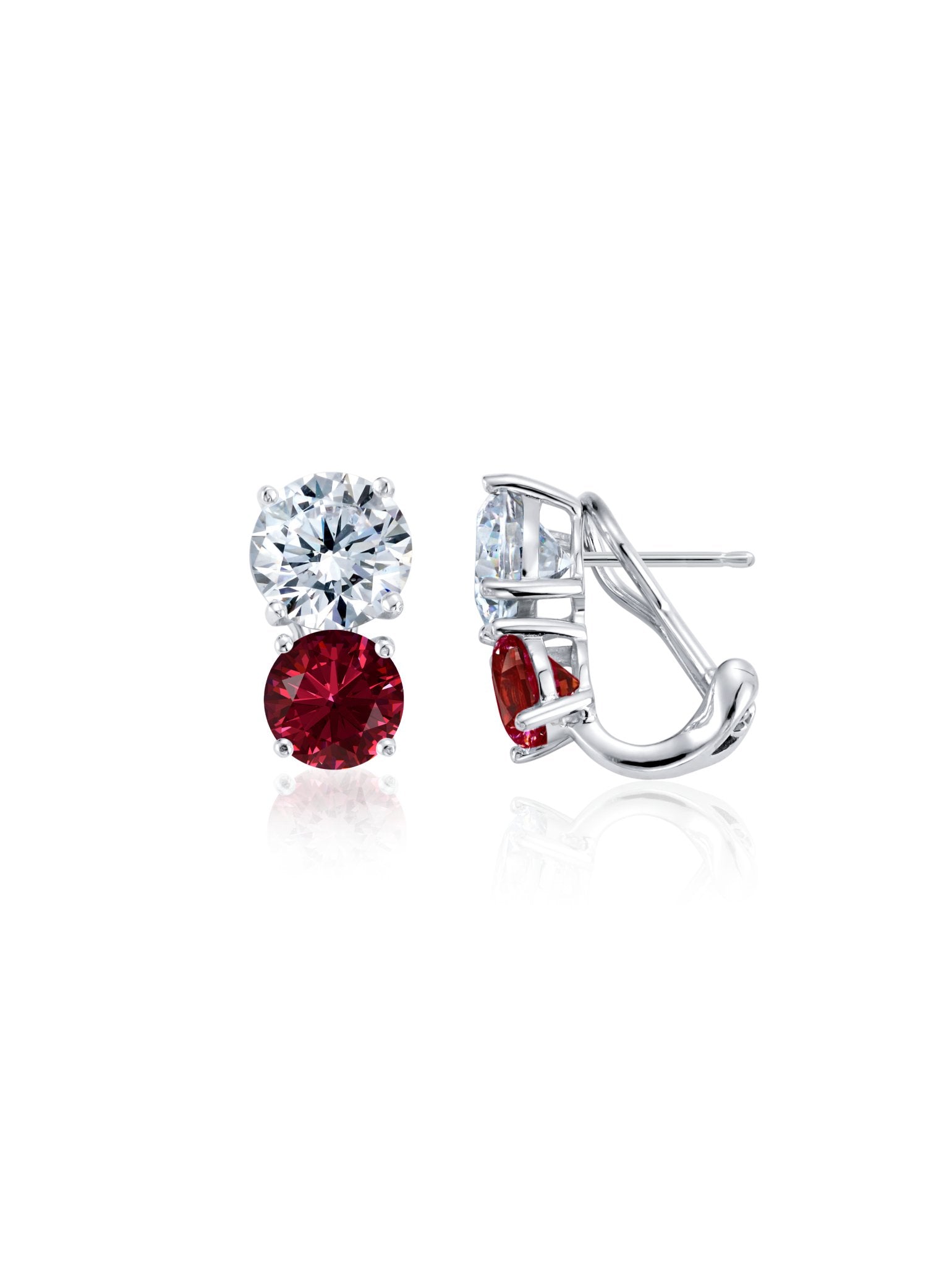 2 Stone Posted Earrings Ruby Color Stone Finished In Pure Platinum - CRISLU