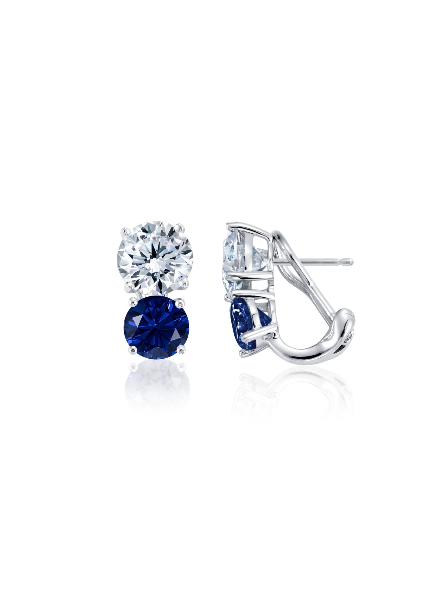 2 Stone Posted Earrings Sapphire Color Stone Finished In Pure Platinum - CRISLU