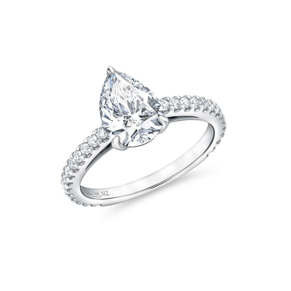 2CT Pear cut Center Stone with Pave Eternity Band Handset in 14KT White Gold - CRISLU