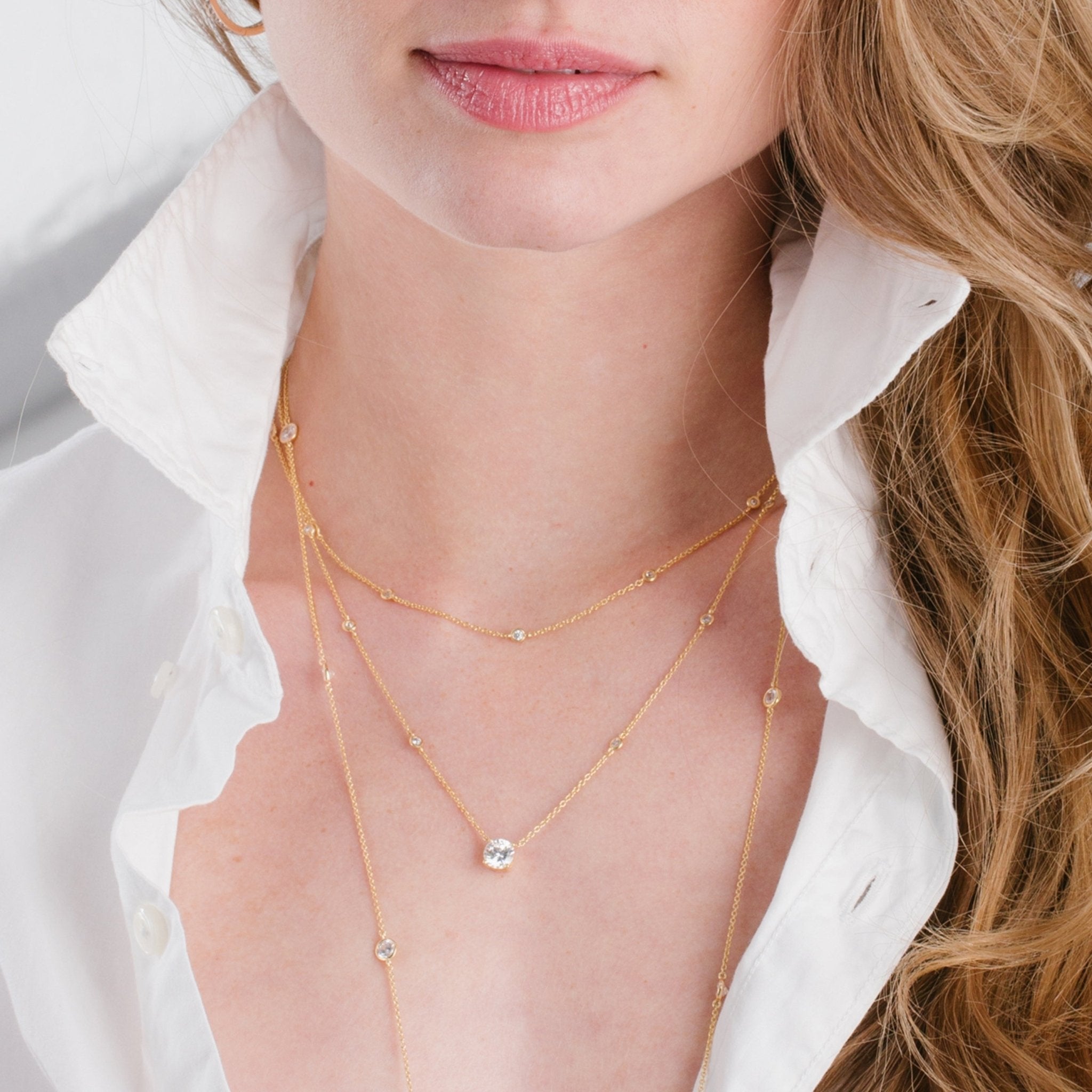 2mm 16" Station Necklace Finished in Gold - CRISLU