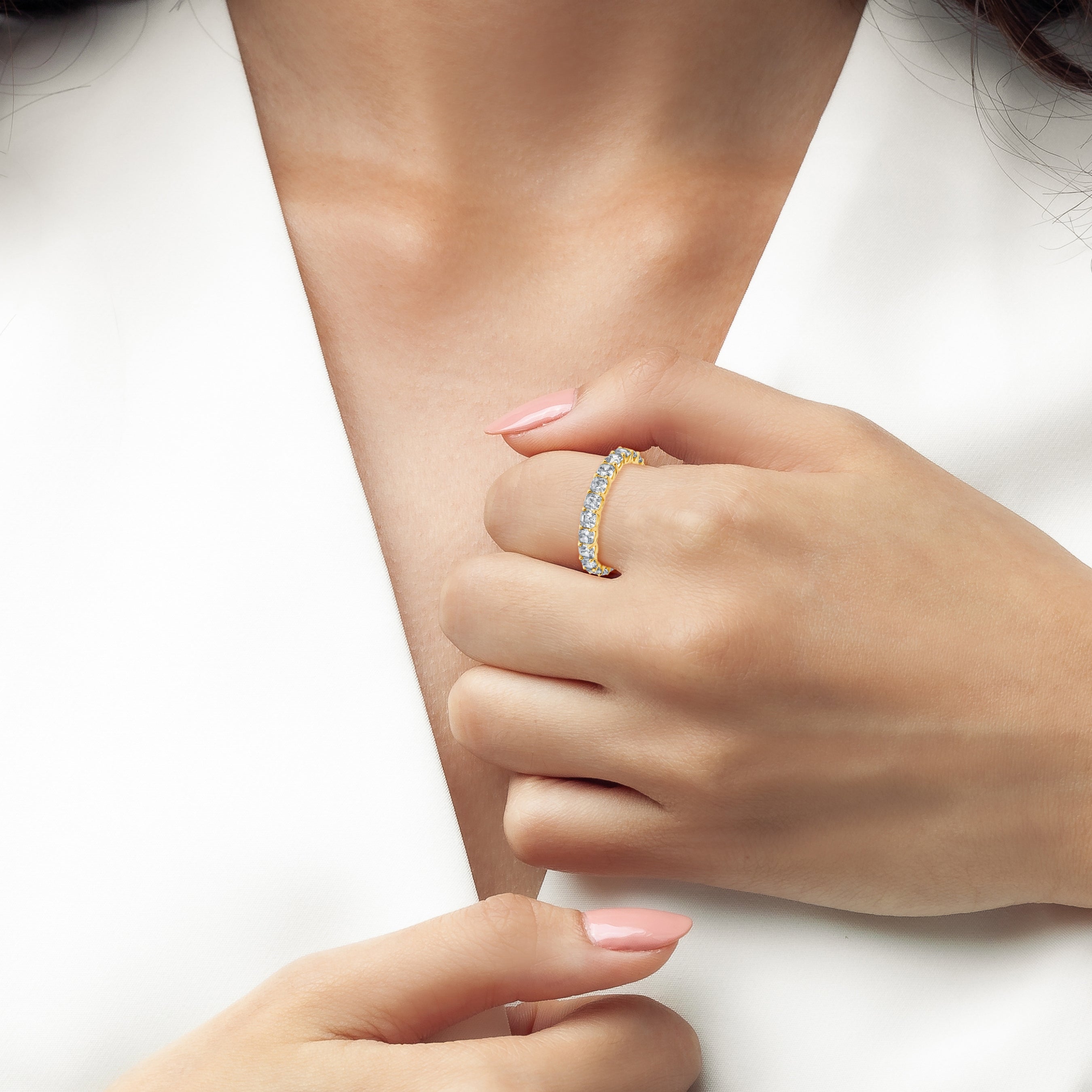 Small Asscher Cut Eternity Band Finished in Gold