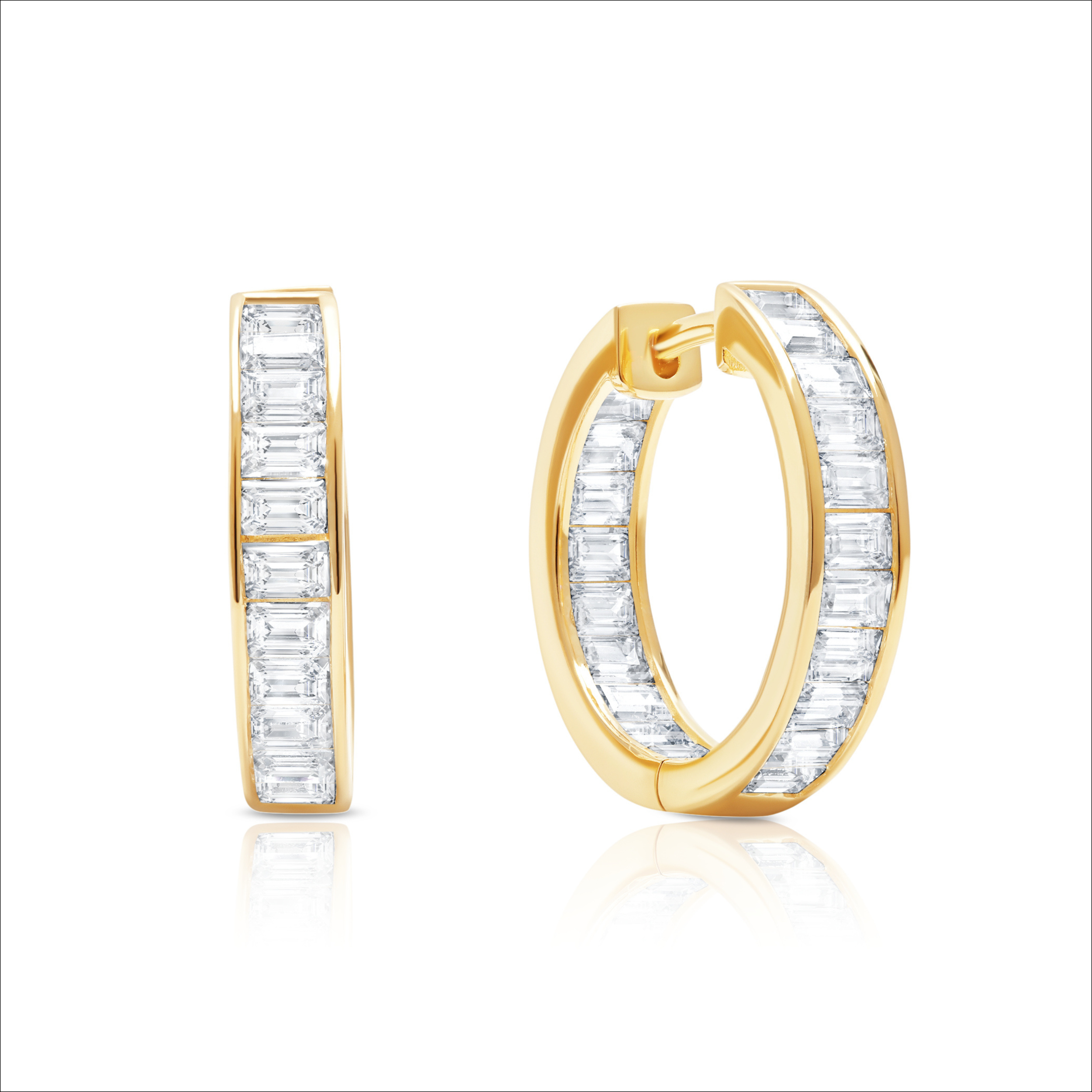 Parallel Baguette Hoops in Gold