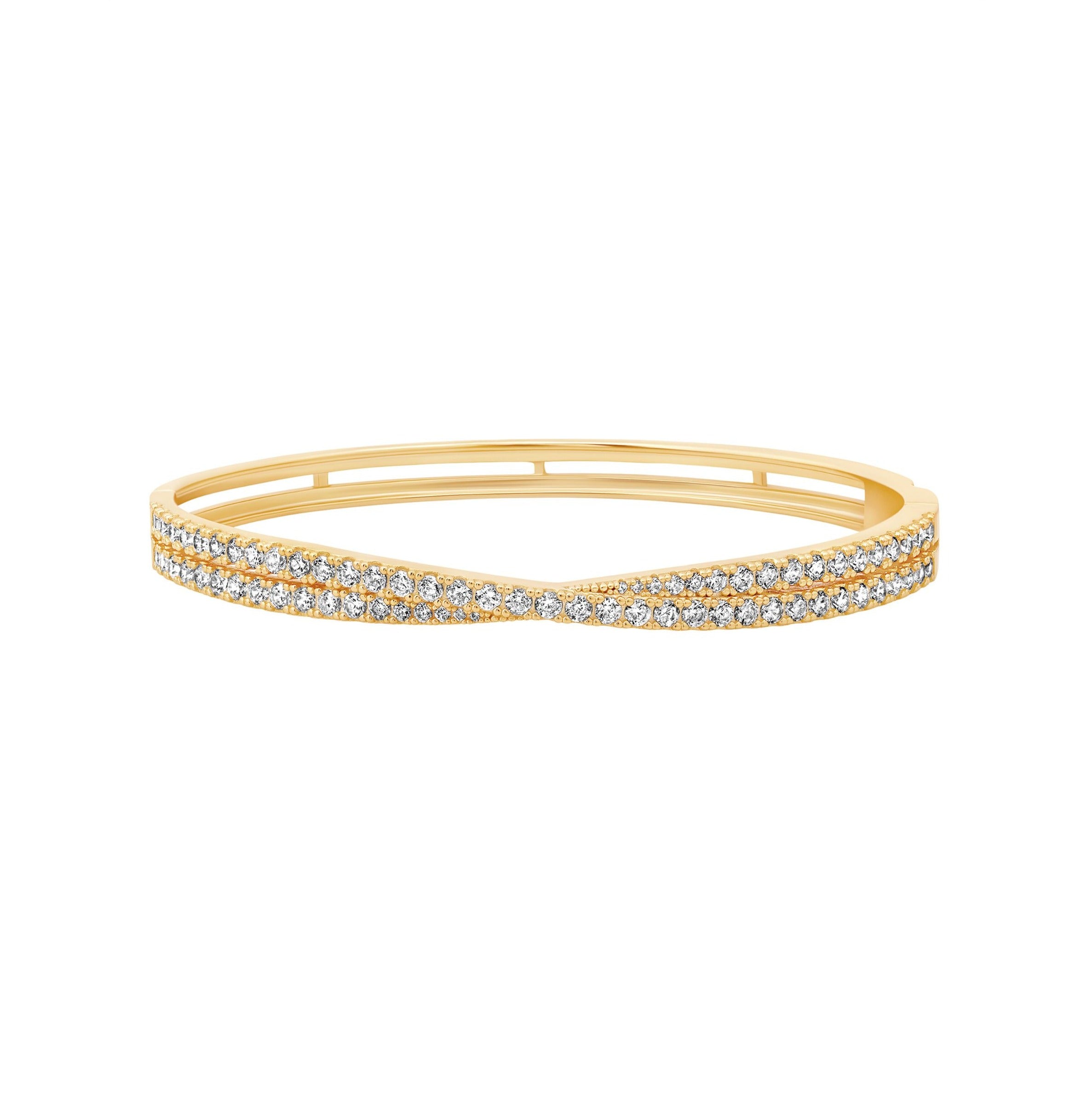 Luminous Crossed Bangle Finished in Gold