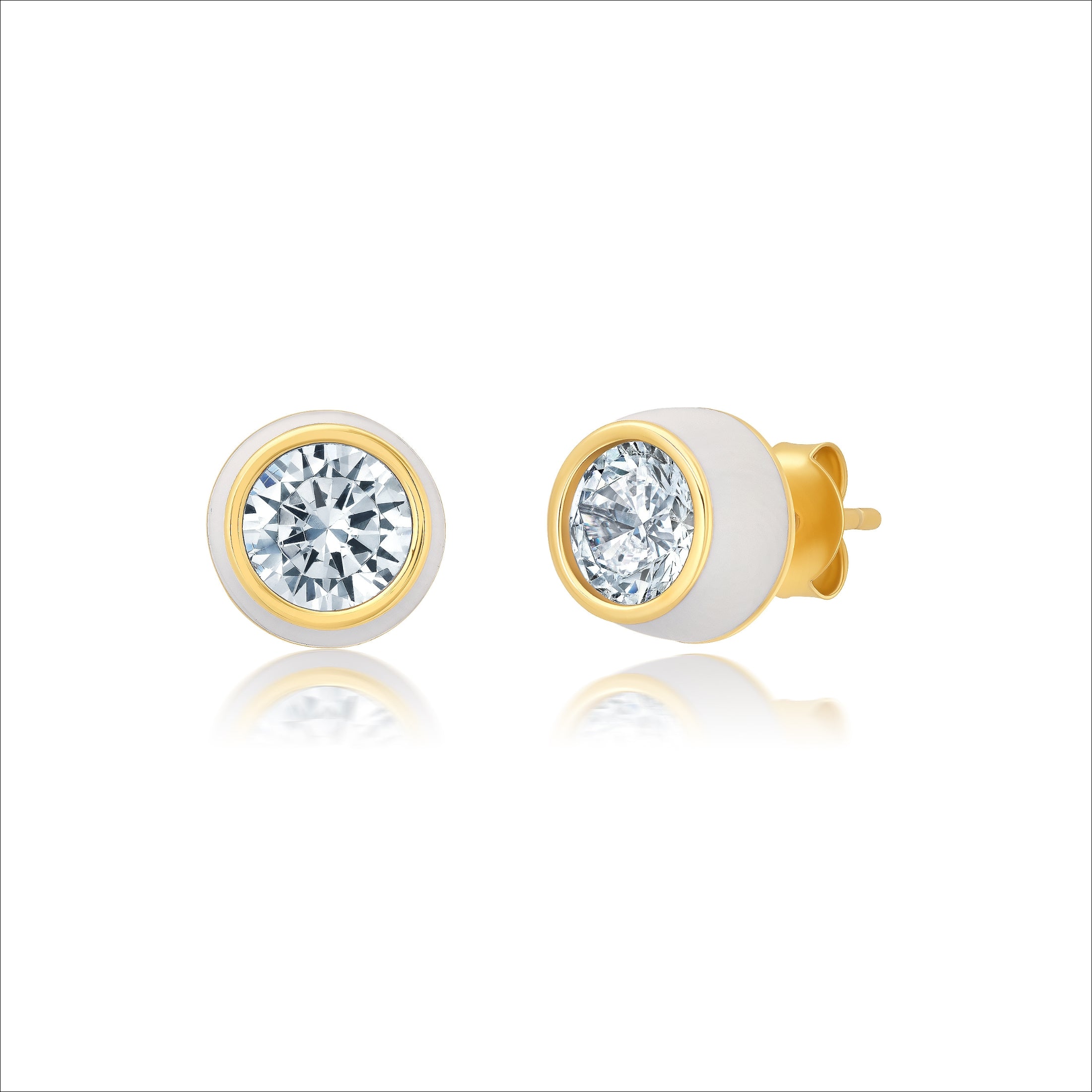 White & Gold Round Earrings Finished in Gold
