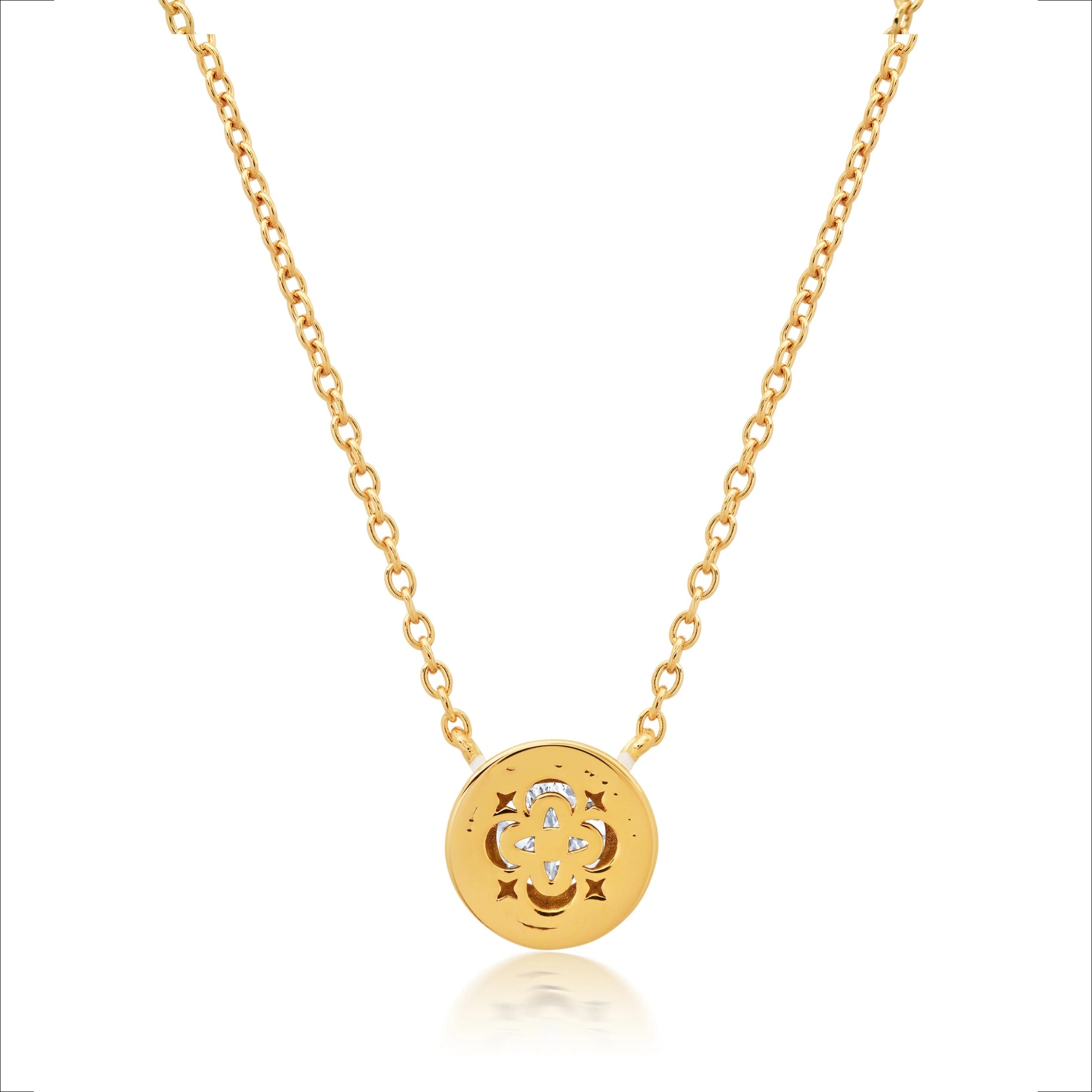 White & Gold Round Pendant Necklace Finished in Gold
