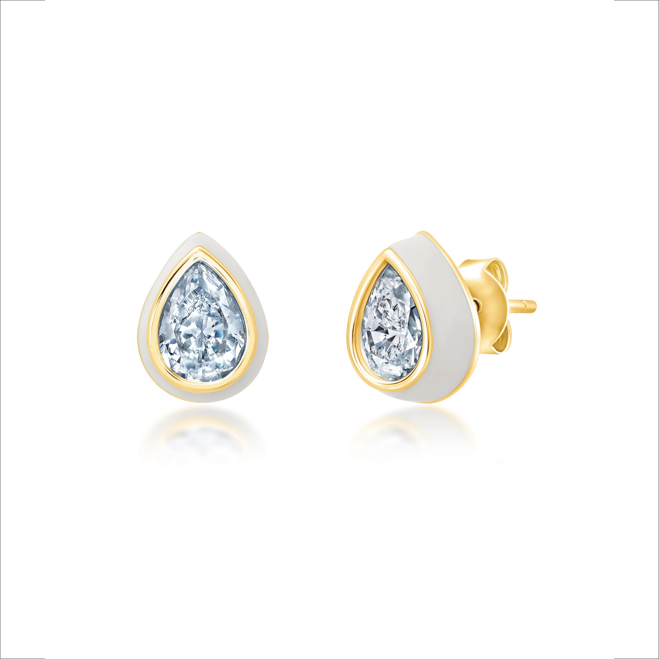 White & Gold Pear Earrings Finished in Gold