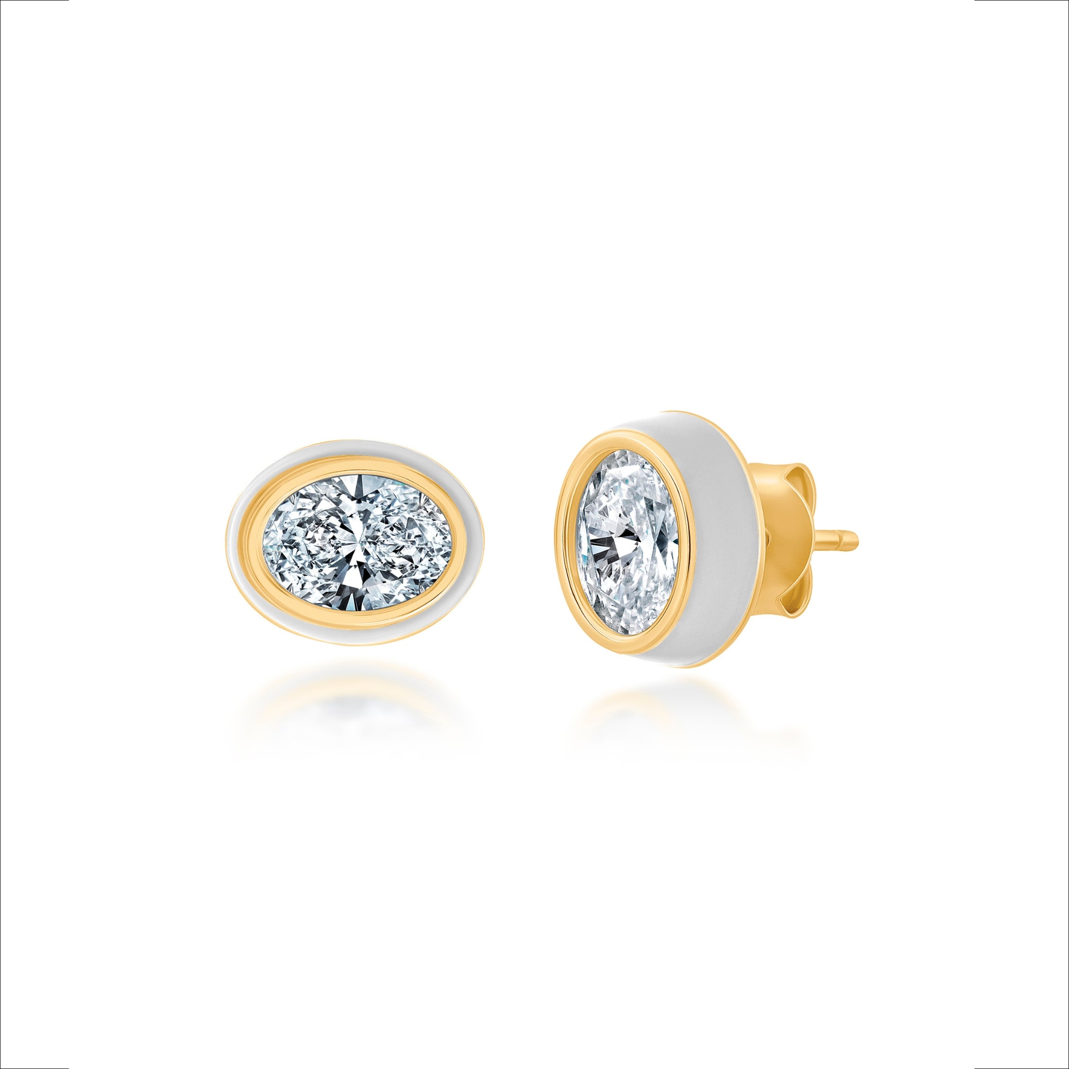White & Gold Oval Earrings Finished in Gold