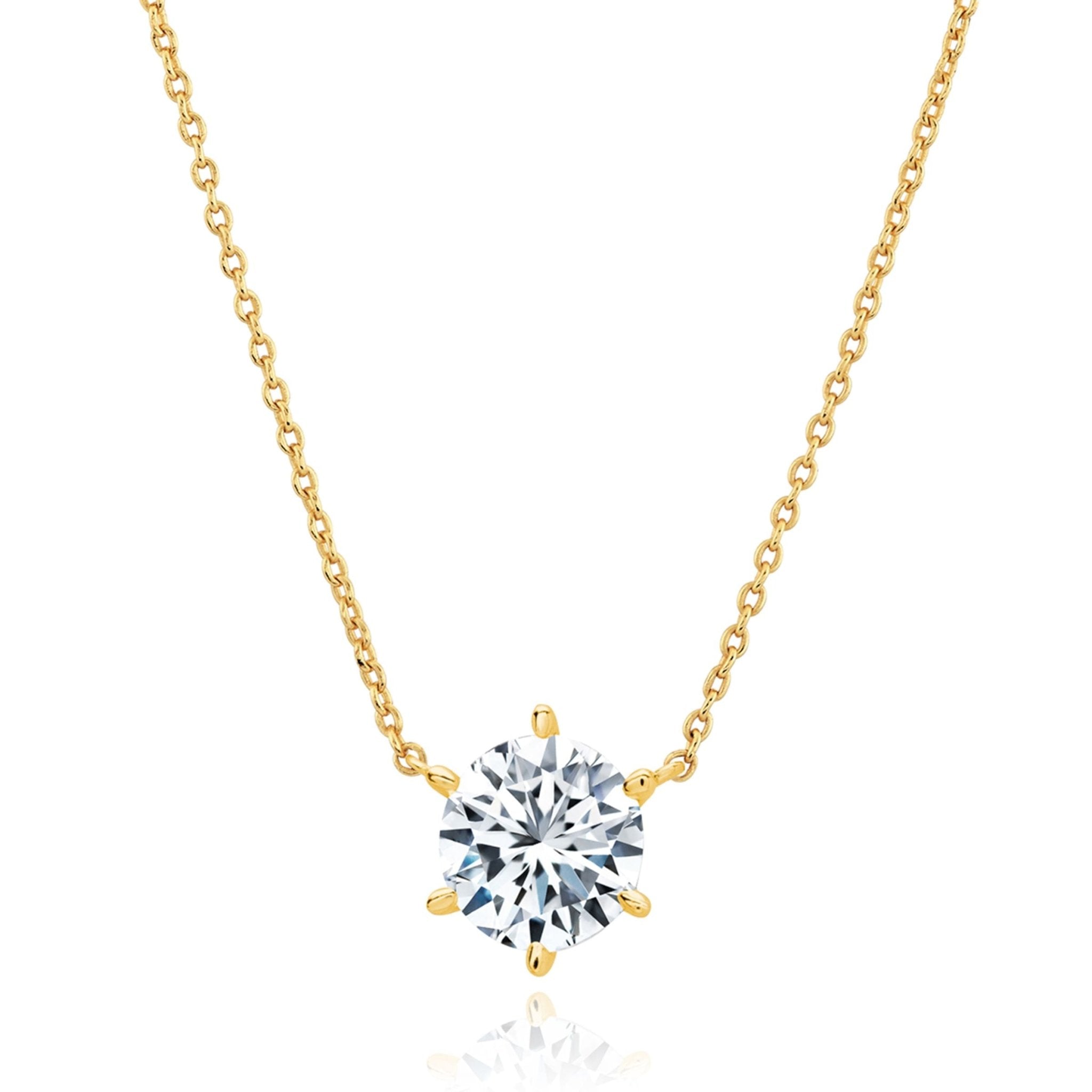 6 Prong Solitaire Necklace Finished in Gold - CRISLU