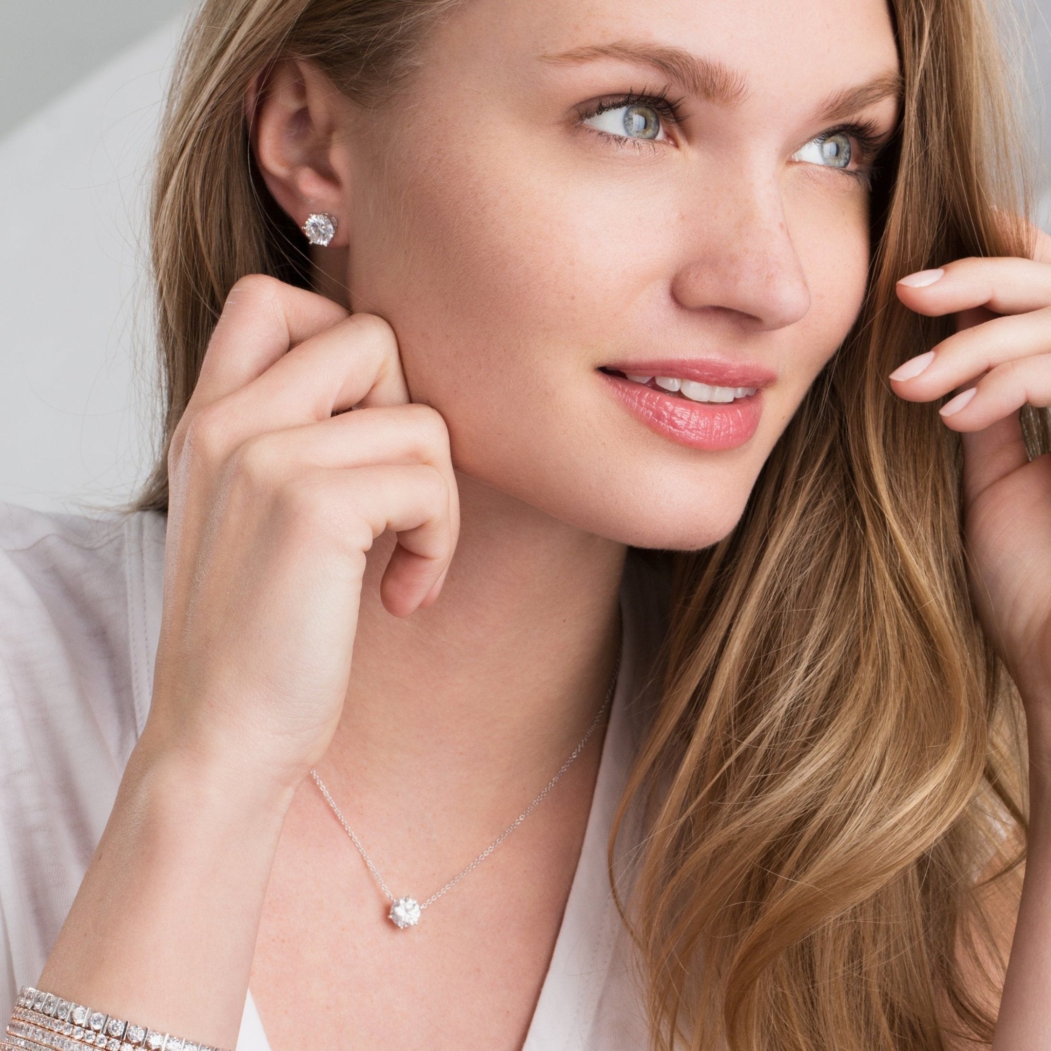 6 Prong Solitaire Necklace Finished in Platinum - CRISLU