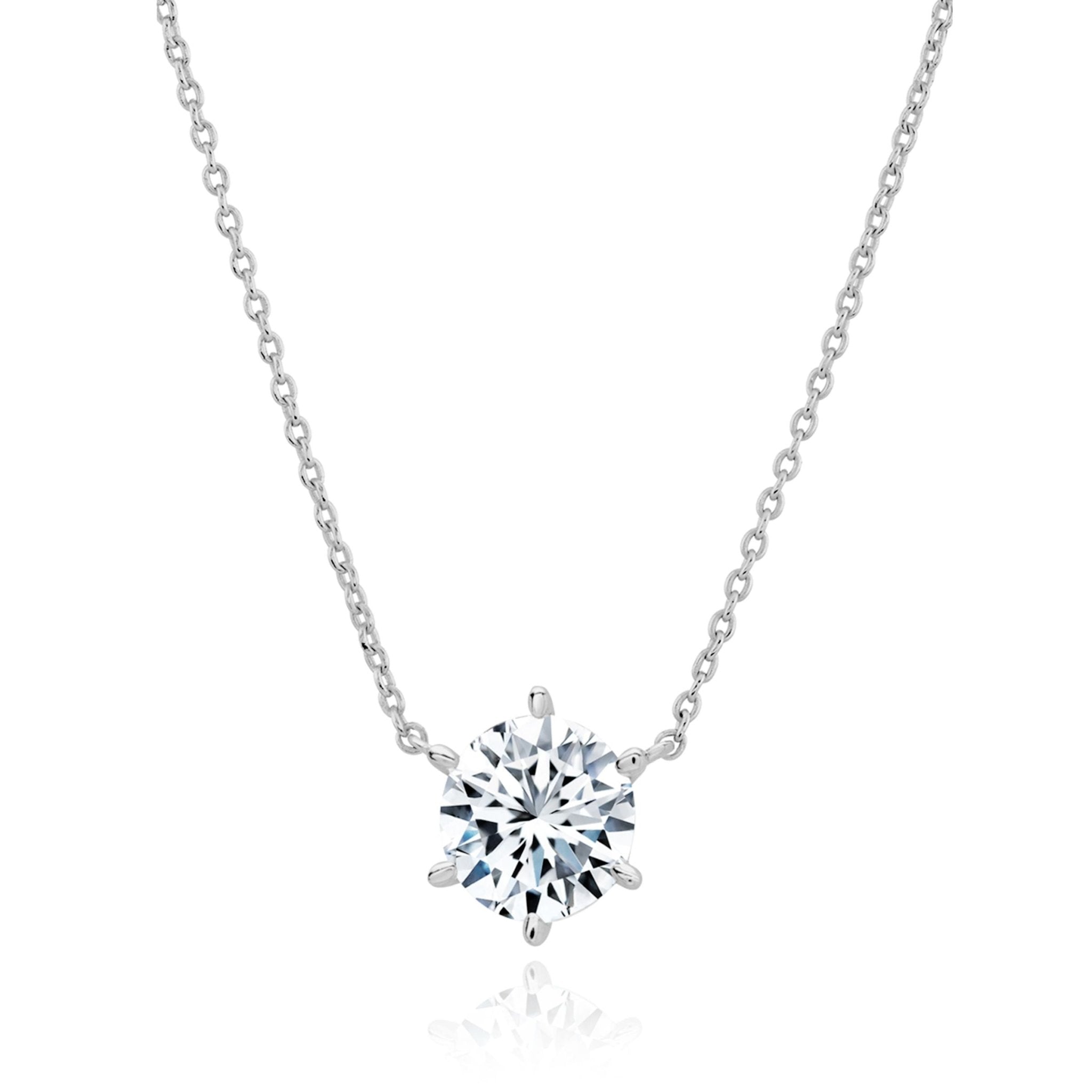 6 Prong Solitaire Necklace Finished in Platinum - CRISLU