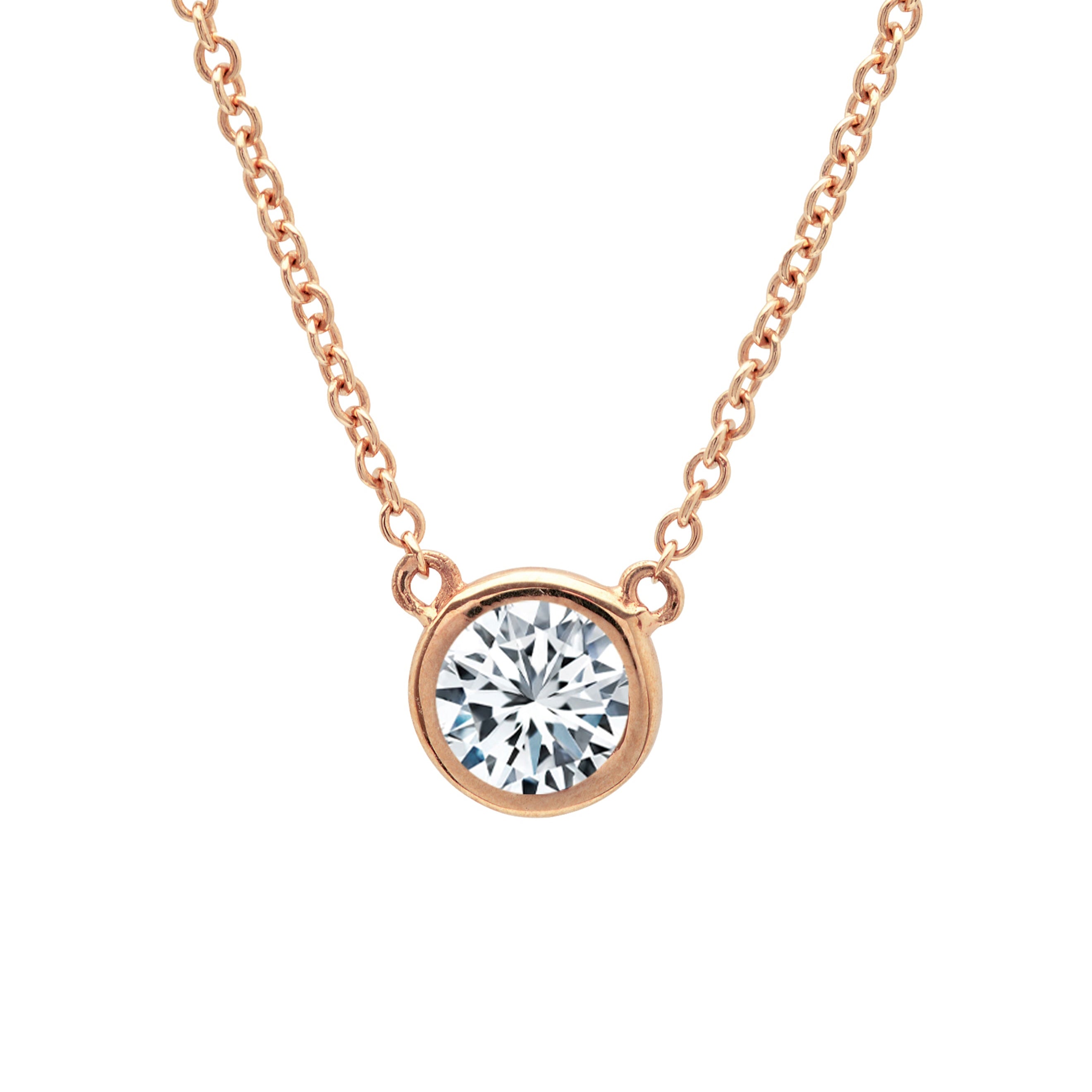 Solitaire Bezel Set Pendant Small Finished in Rose Gold | Sale