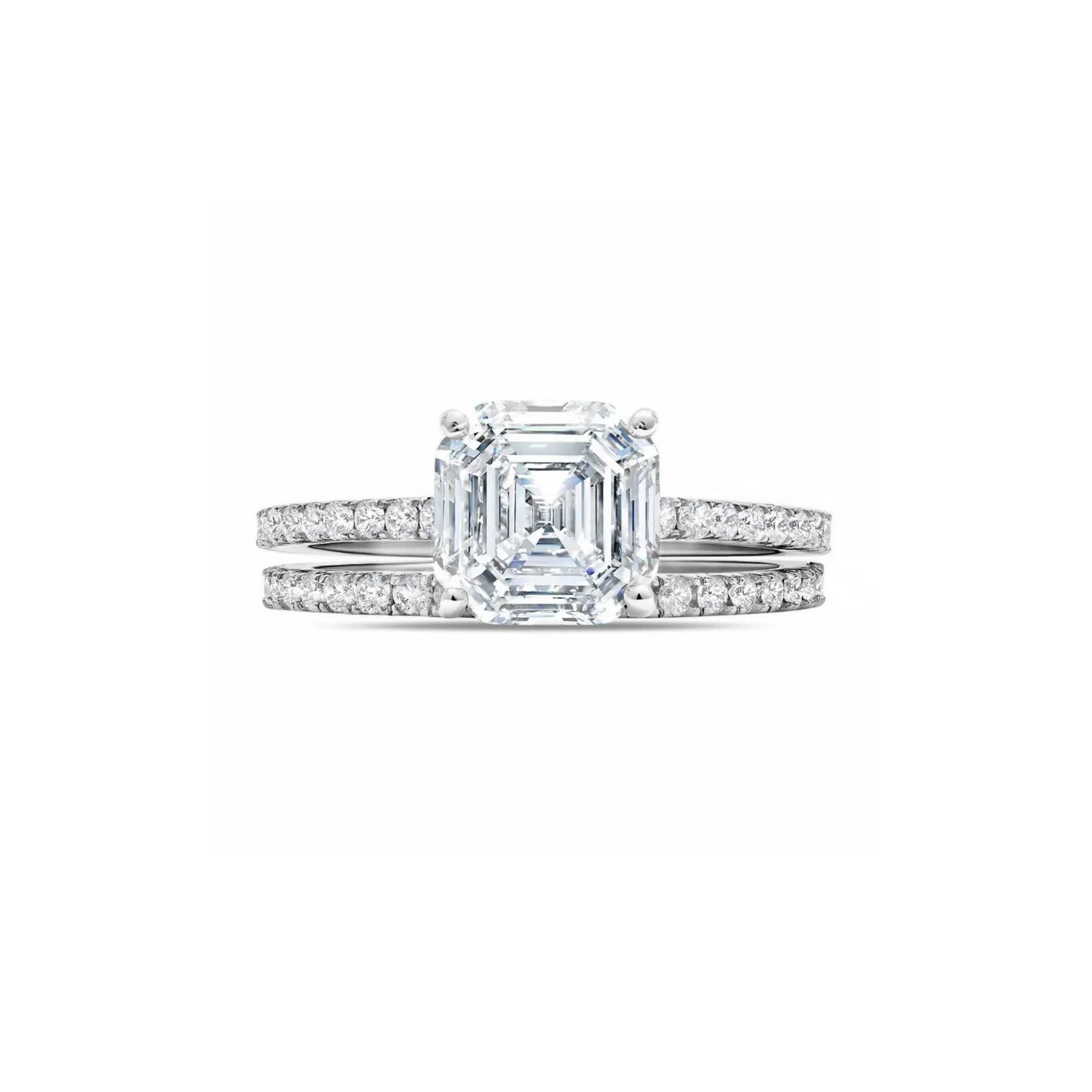 Asscher Cut Solitaire and Pave Ring