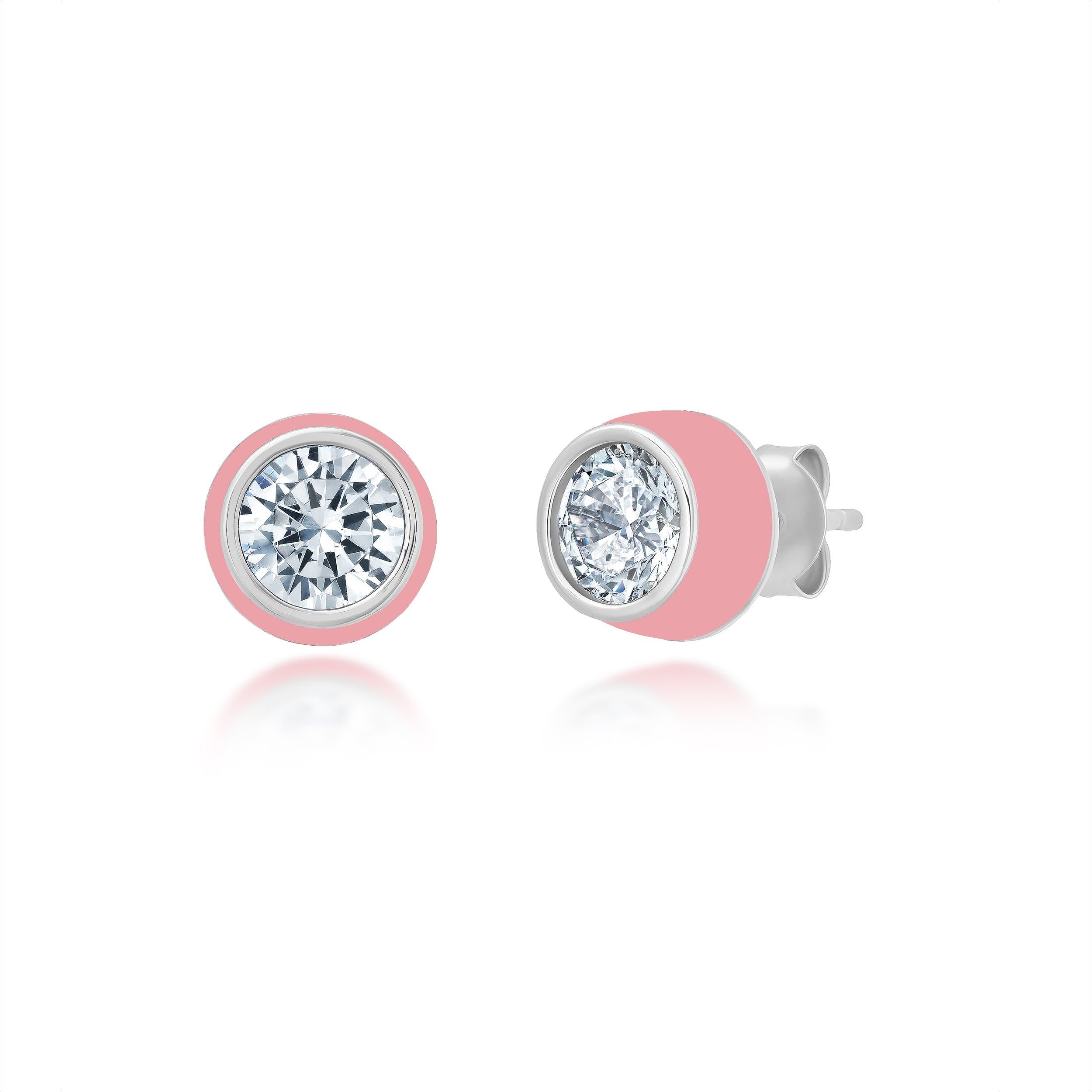 Pink & Platinum Round Earrings Finished in Platinum