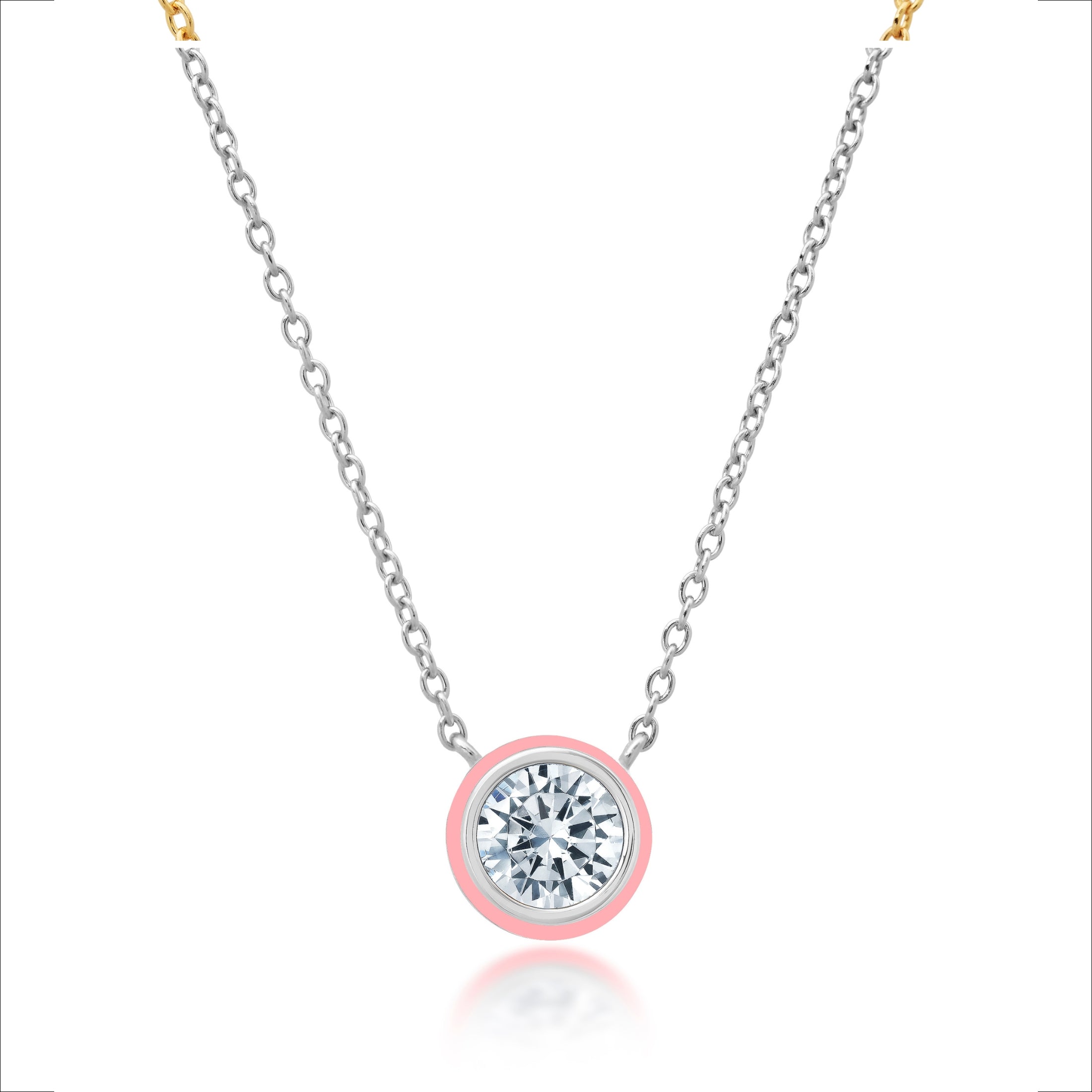 Pink & Platinum Round Pendant Necklace Finished in Platinum