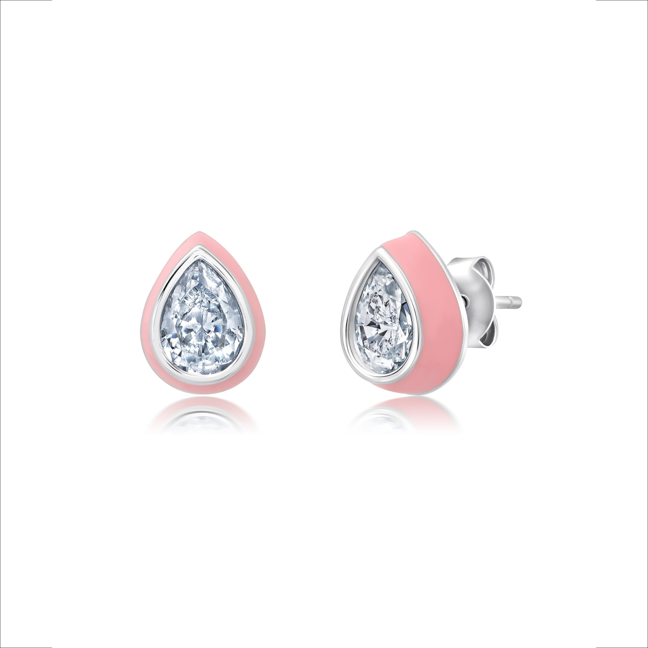 Pink & Platinum Pear Earrings Finished in Platinum