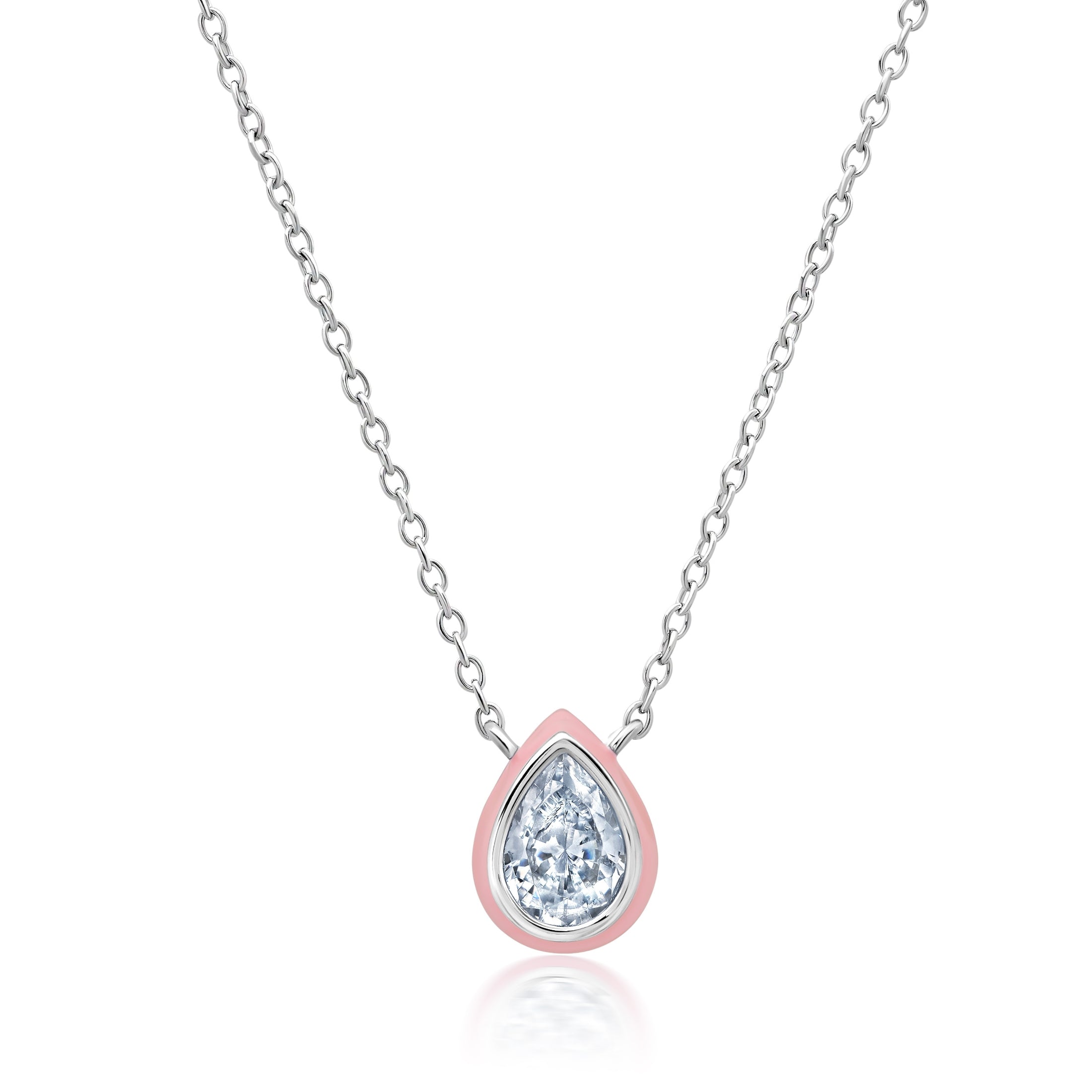 Pink & Platinum Pear Pendant Necklace Finished in Platinum