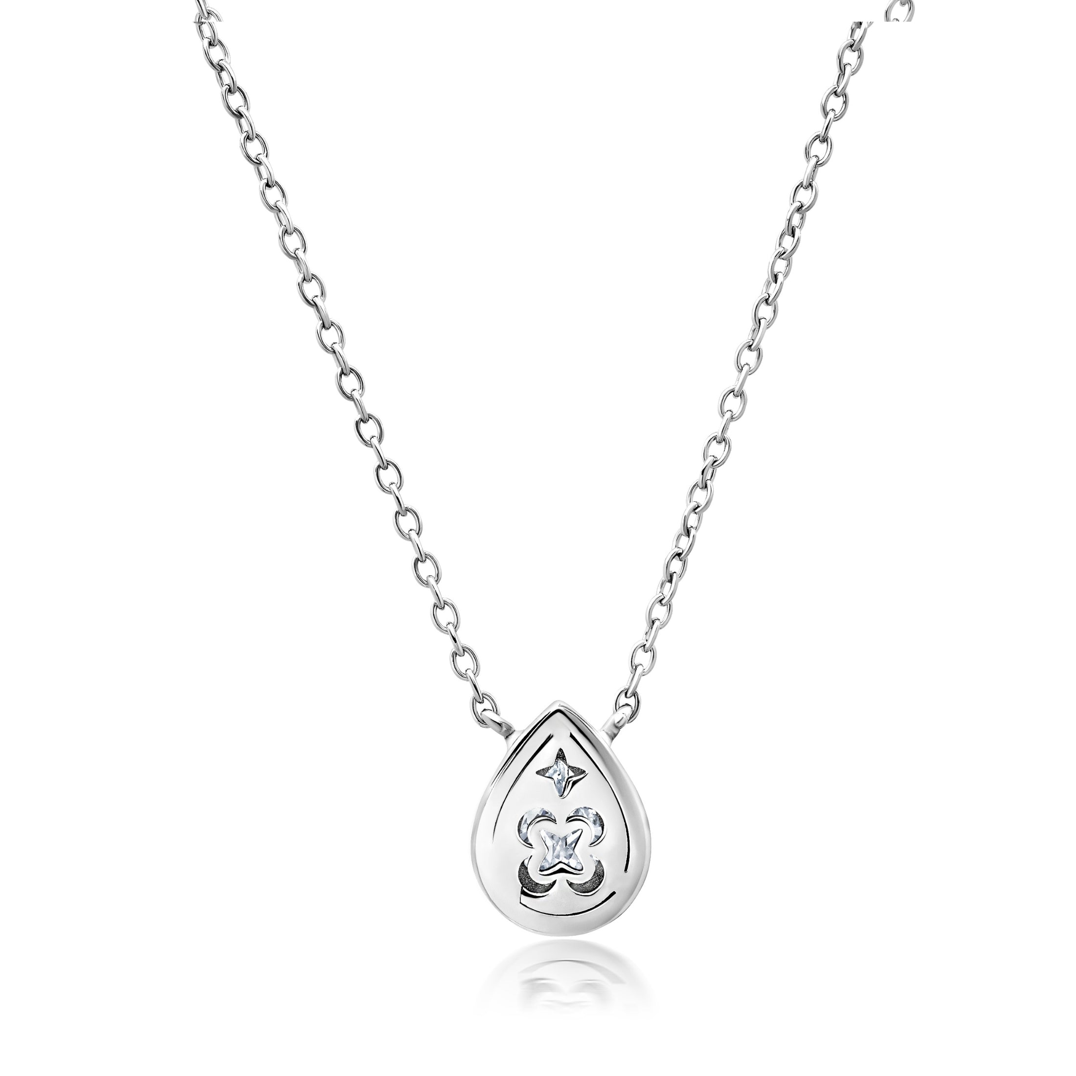 Pink & Platinum Pear Pendant Necklace Finished in Platinum