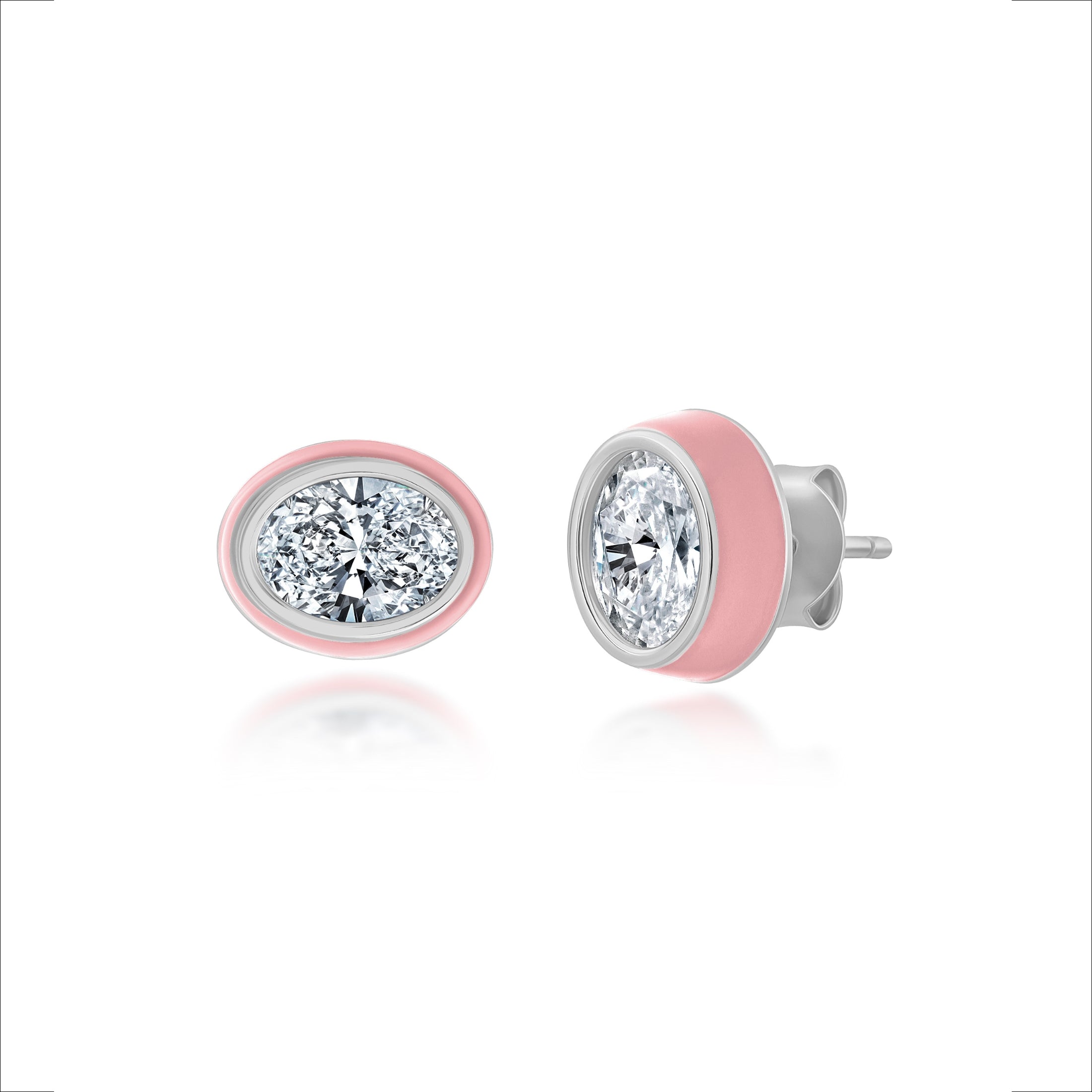 Pink & Platinum Oval Earrings Finished in Platinum