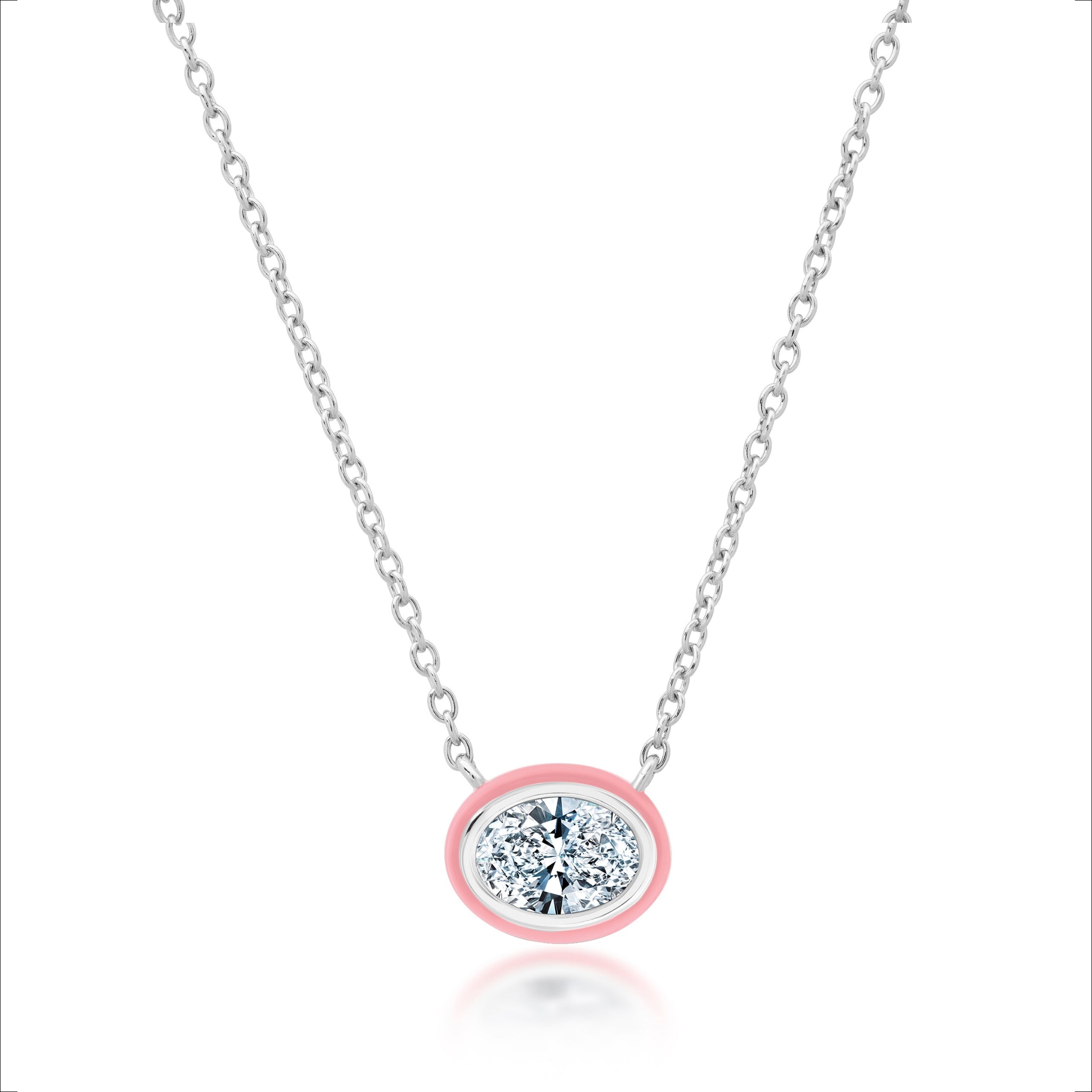 Pink & Platinum Oval Pendant Necklace Finished in Platinum