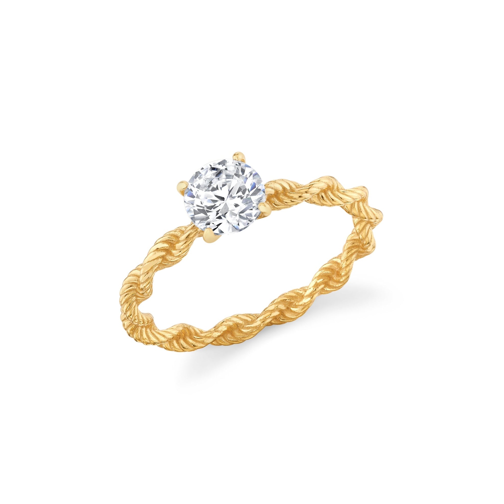 Gold ring with a diamond on a white background