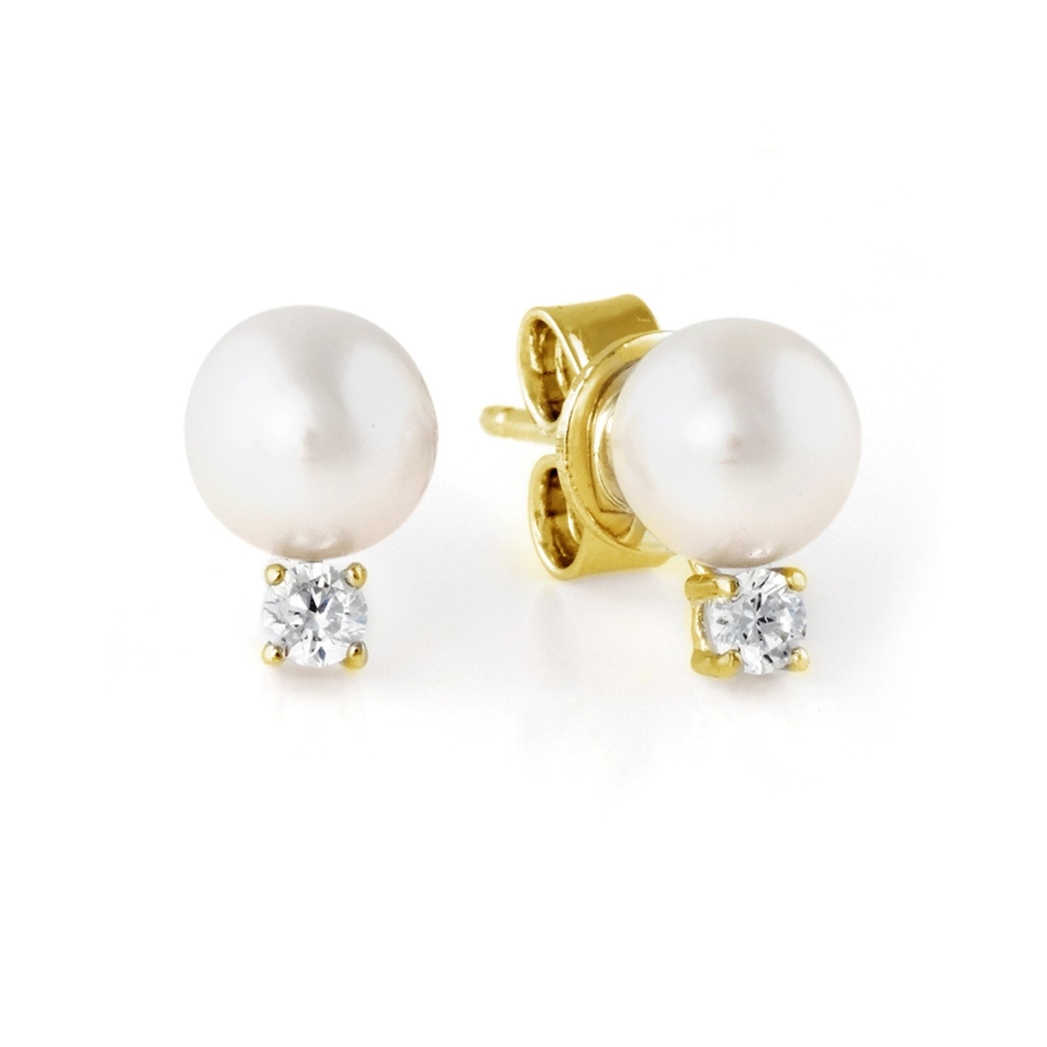 Accented Pearl Stud Earrings Finished in Gold - CRISLU
