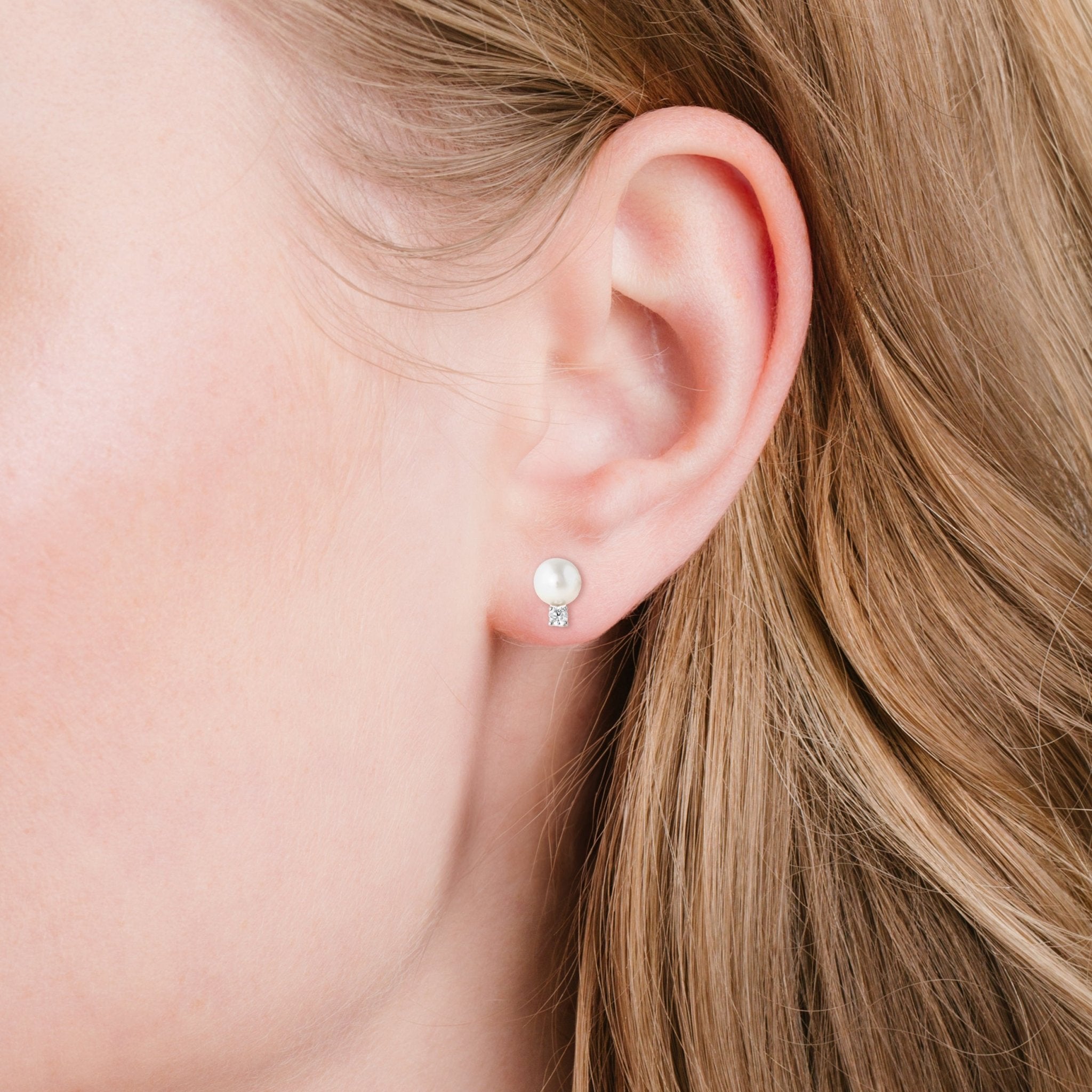 Accented Pearl Stud Earrings Finished in Platinum - CRISLU