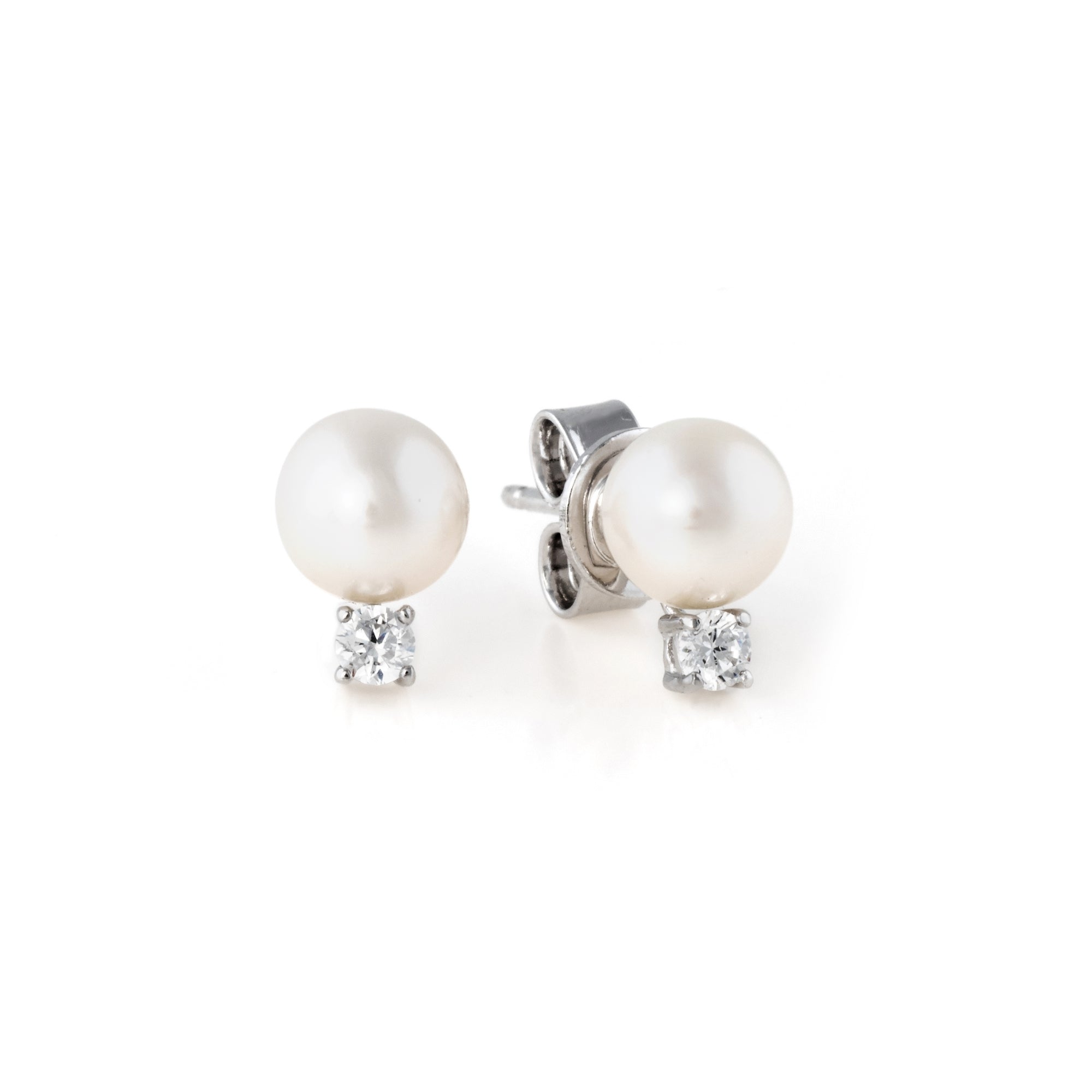 Accented Pearl Stud Earrings Finished in Platinum - CRISLU