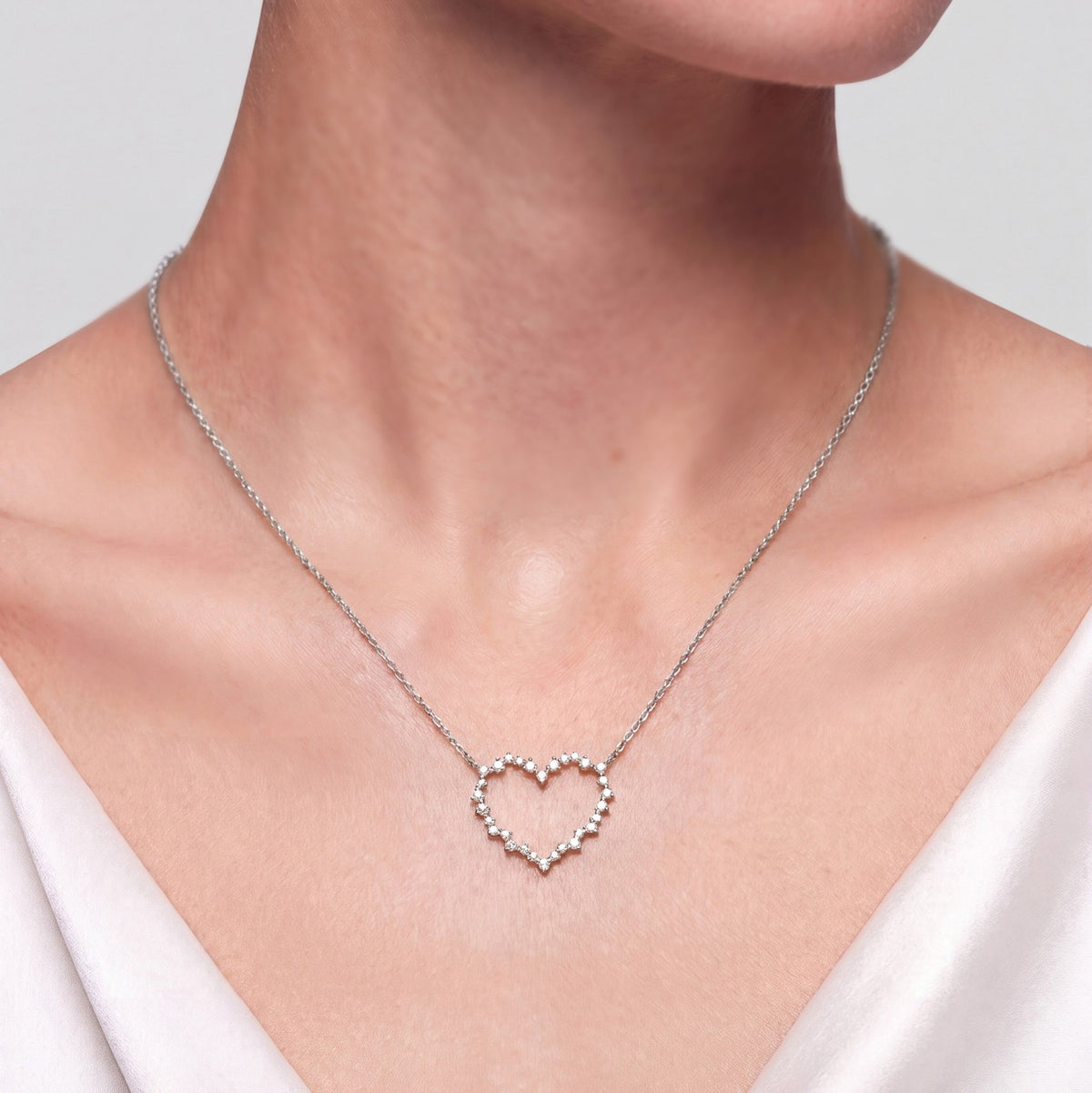 Adore Open Heart Necklace in Platinum - CRISLU