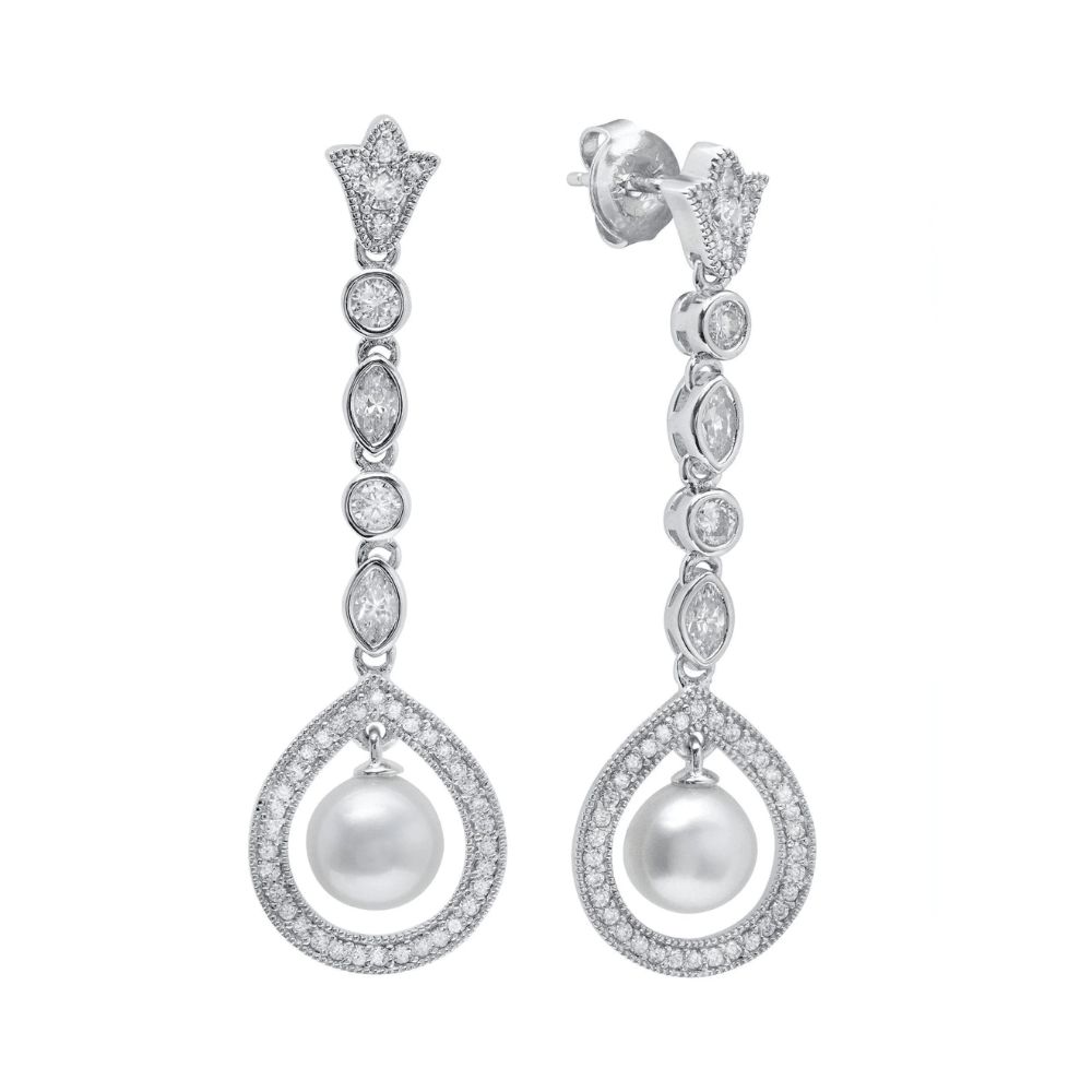 Andrew Prince by Crislu Long Pearl Drop Cluster Earrings - CRISLU