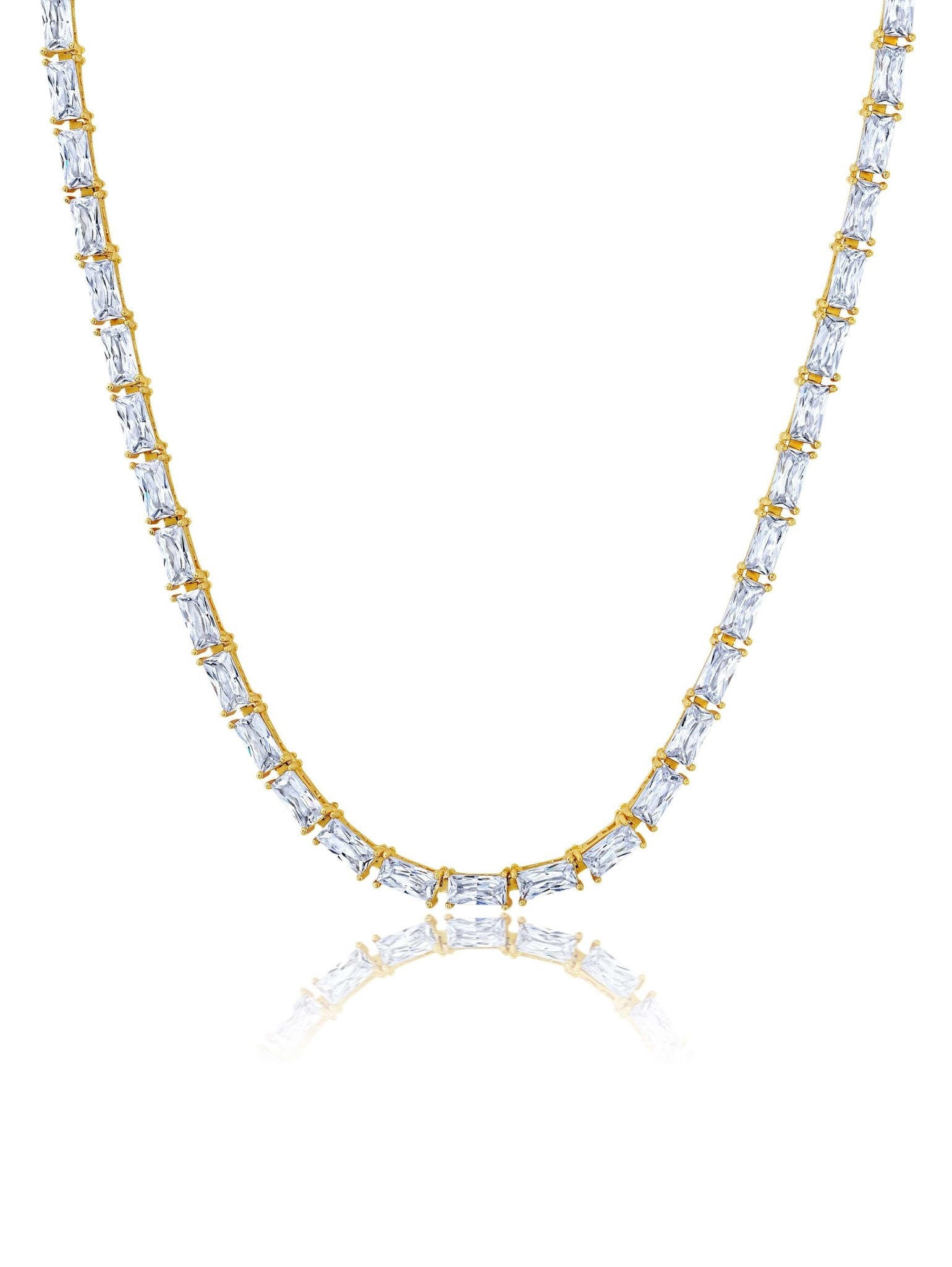 Baguette Cut Tennis Necklace Finished in Platinum