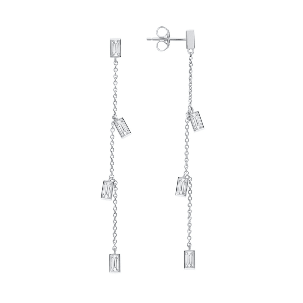 Baguette Linear Earrings in Platinum - CRISLU