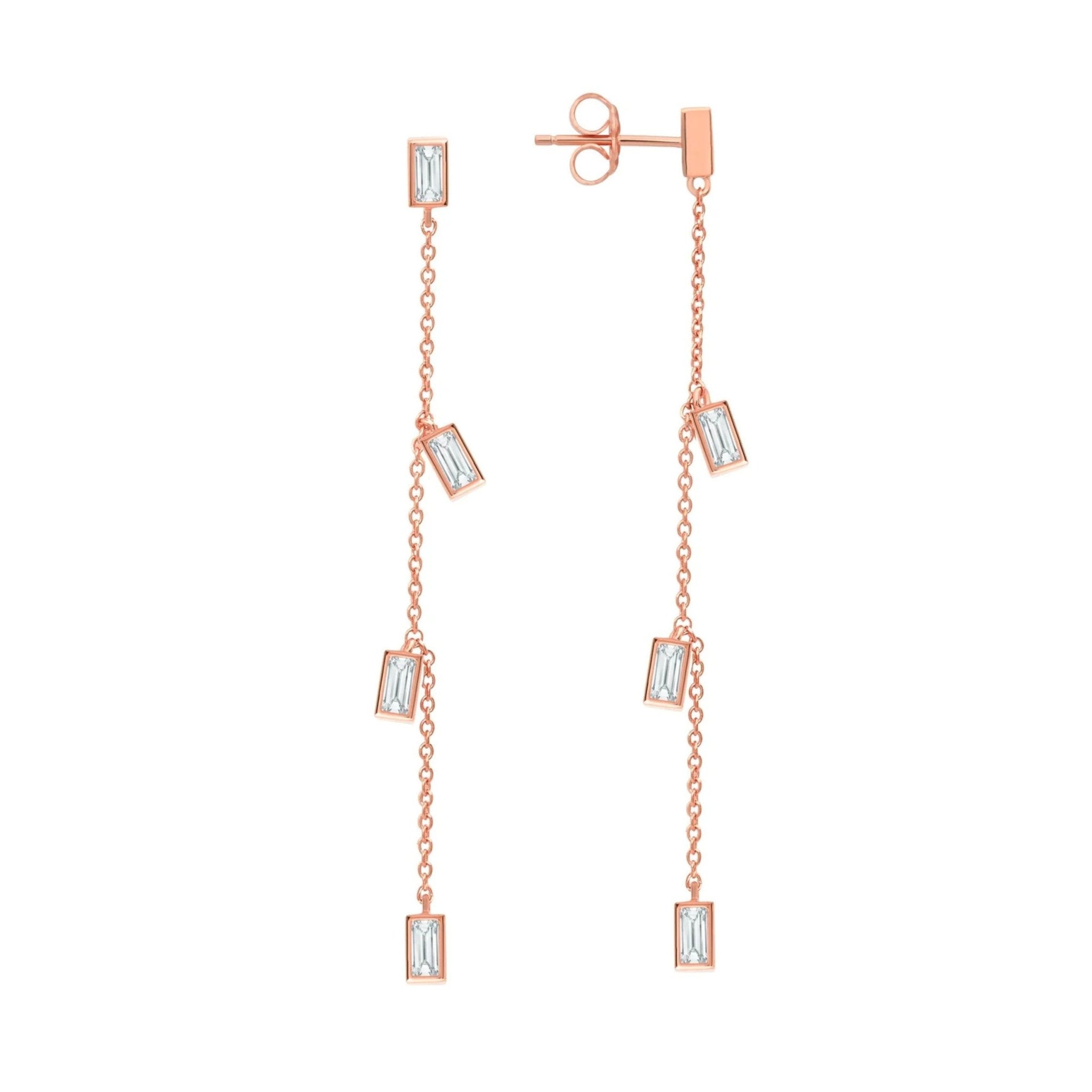 Baguette Linear Earrings in Rose Gold - CRISLU