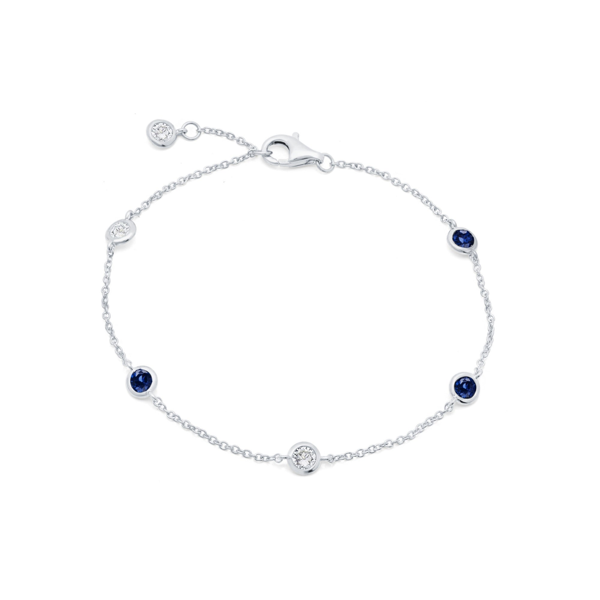 Bezel Set Clear and Sapphire Bracelet Finished in Platinum - CRISLU