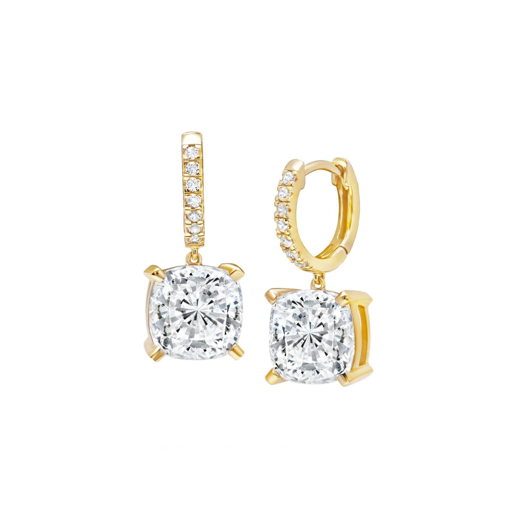 Bliss Cushion Cut Drop Earrings Finished in Gold - CRISLU