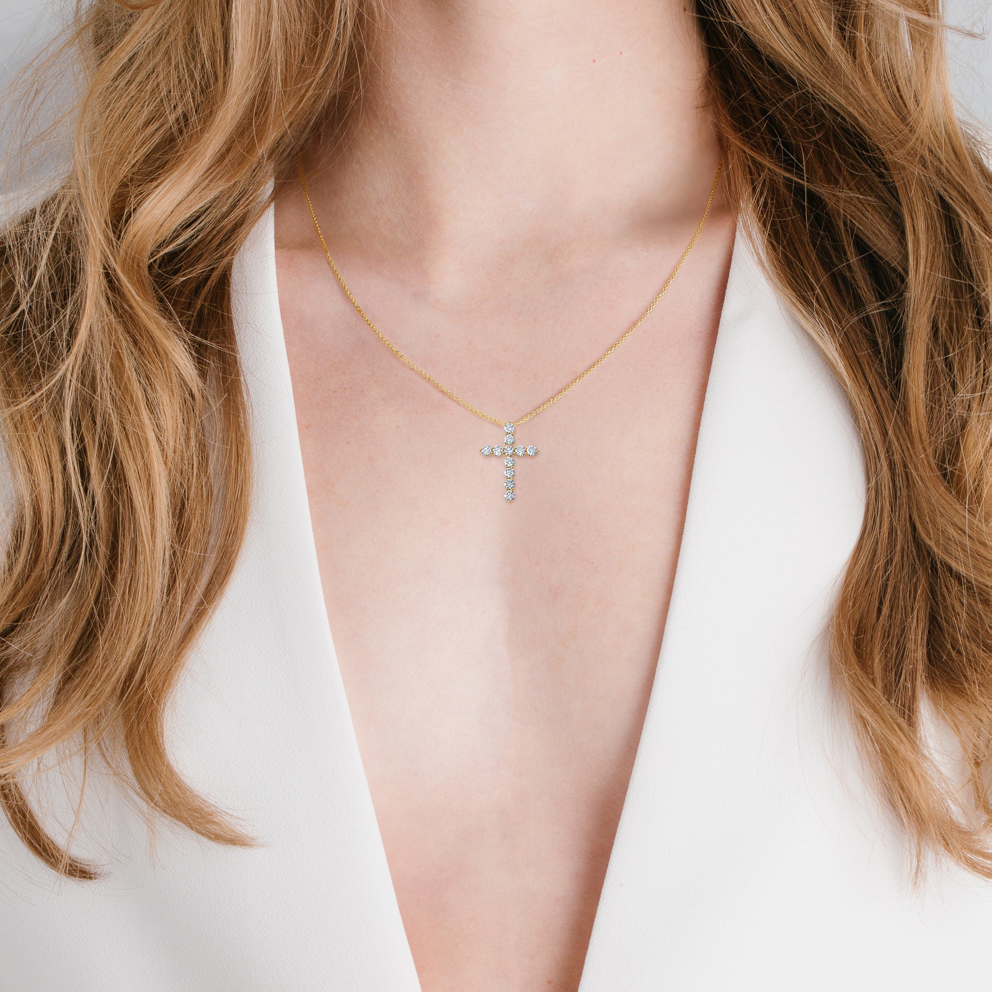 Brilliant Round Cross Necklace Finished in Gold - CRISLU