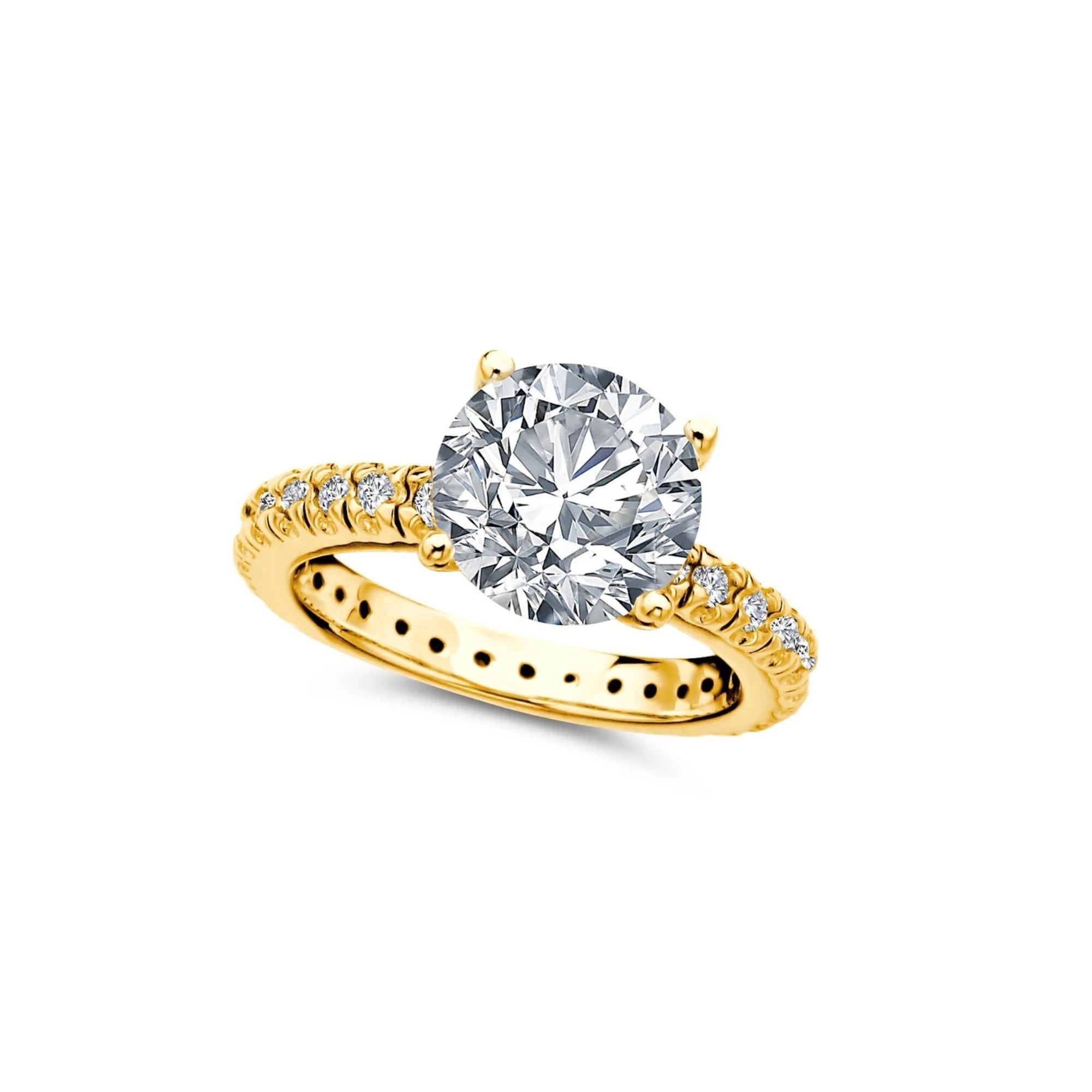 Brilliant Solitaire Ring with Pave Band Finished in Gold - CRISLU