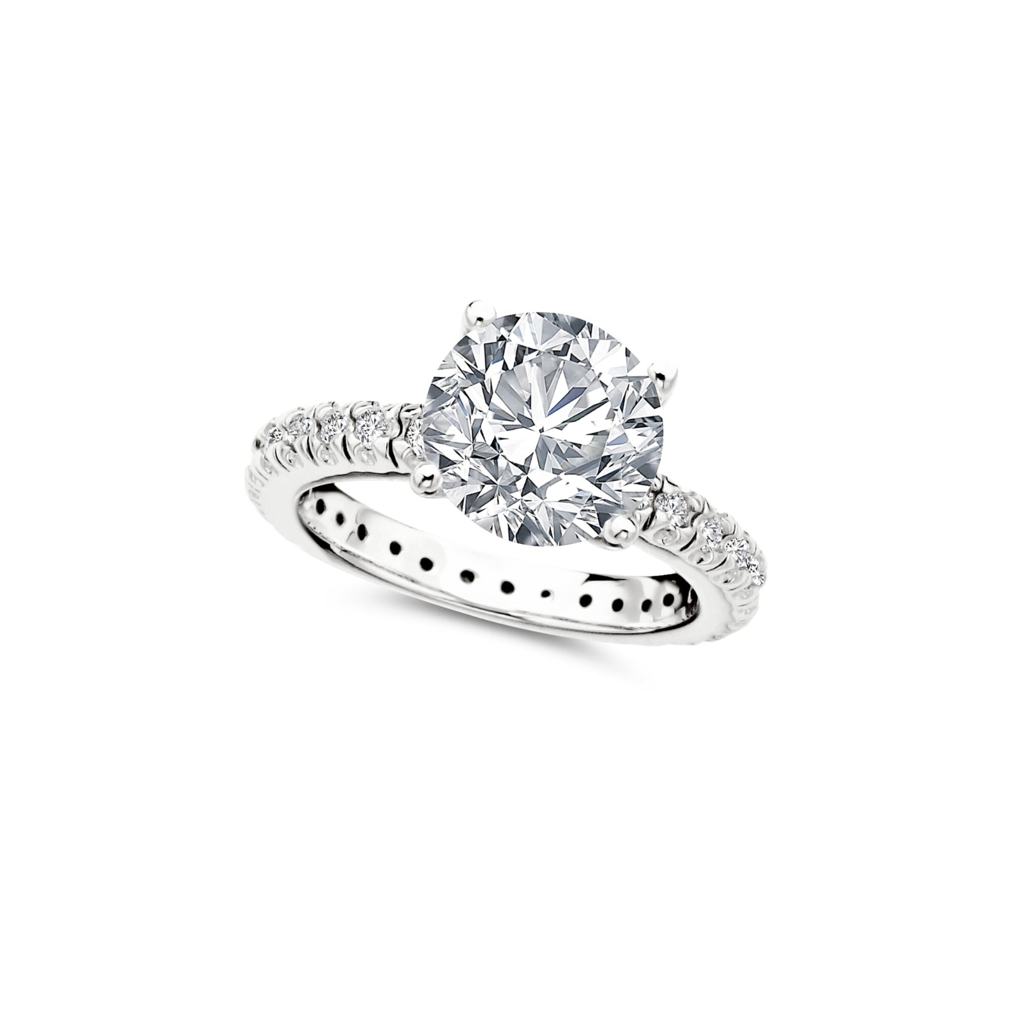 Brilliant Solitaire Ring with Pave Band Finished in Platinum - CRISLU