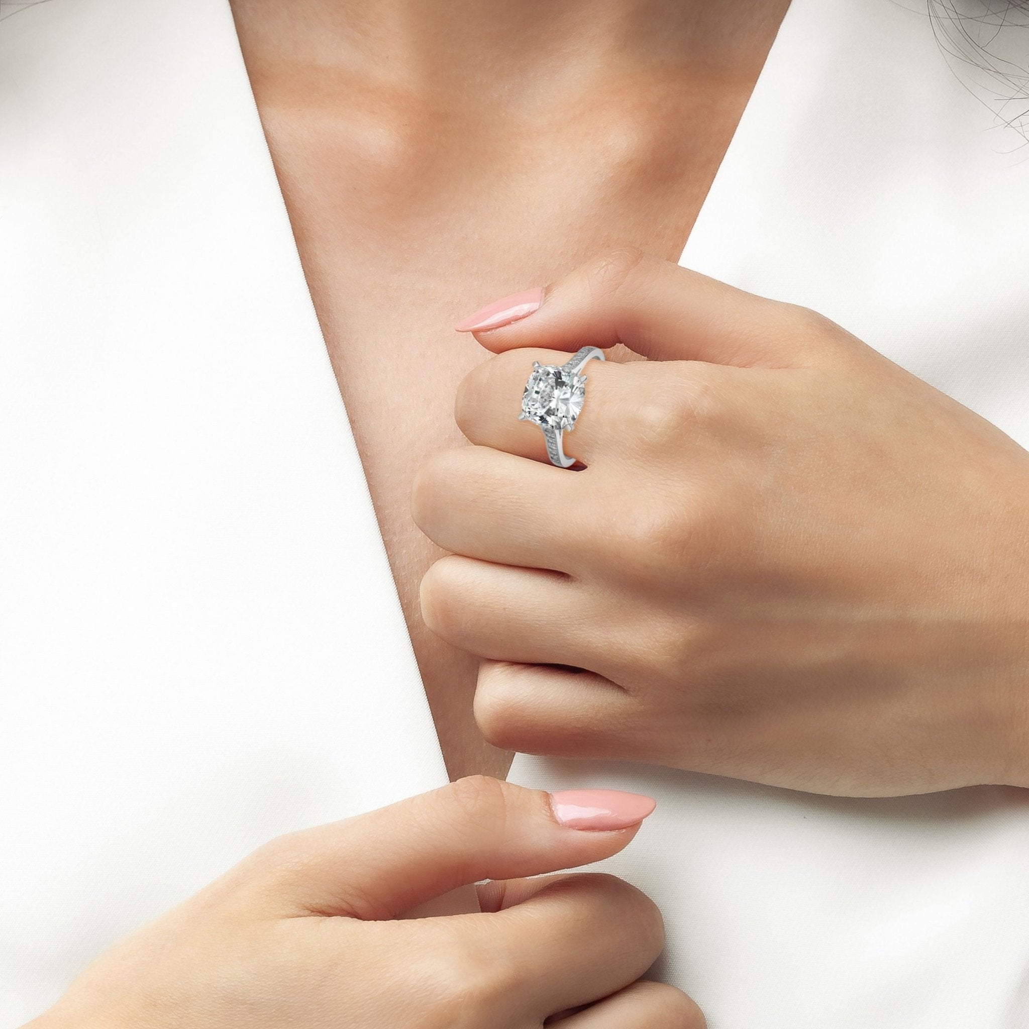 Cushion Cut Ring Finished in Platinum - CRISLU