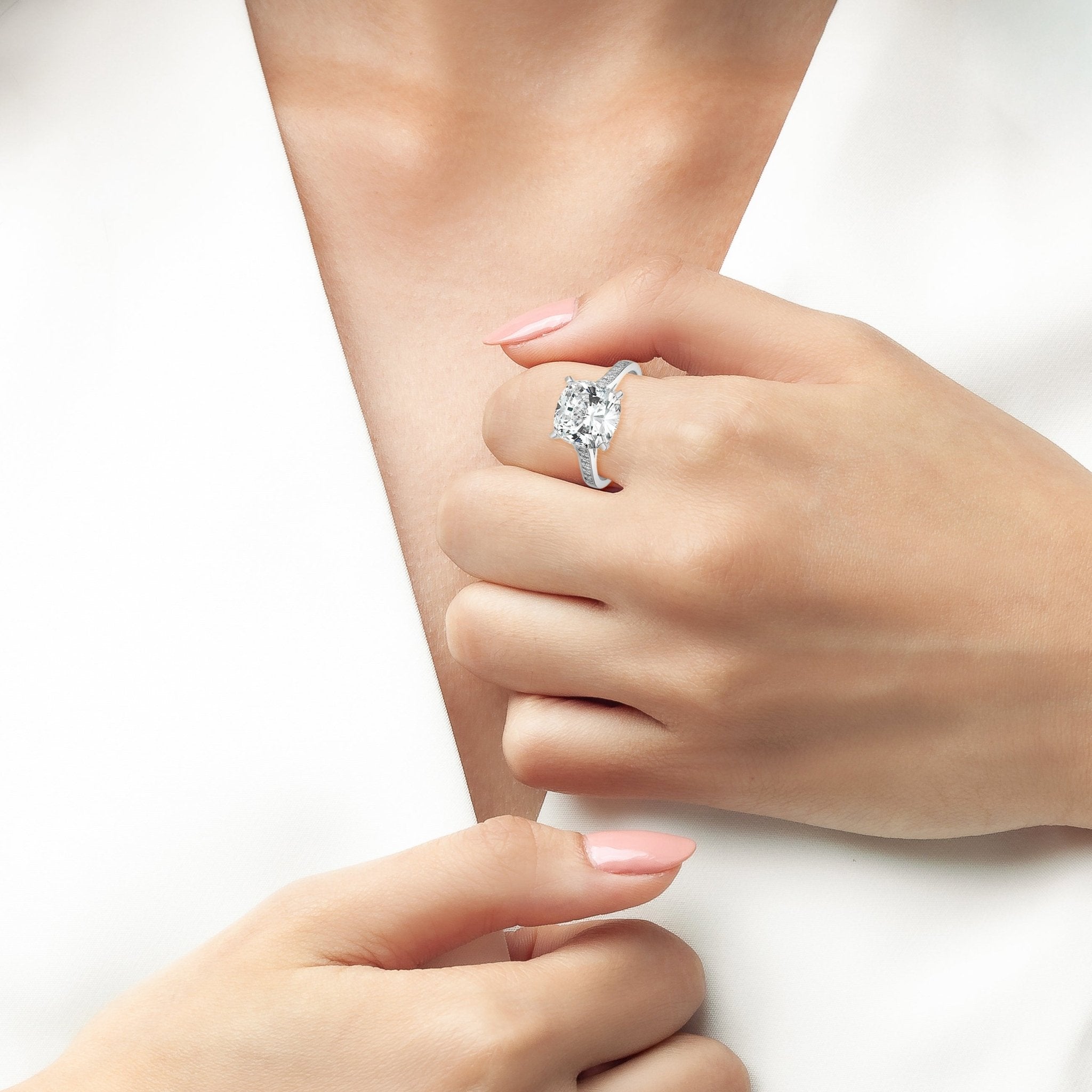 Cushion Cut Ring Finished in Platinum - CRISLU