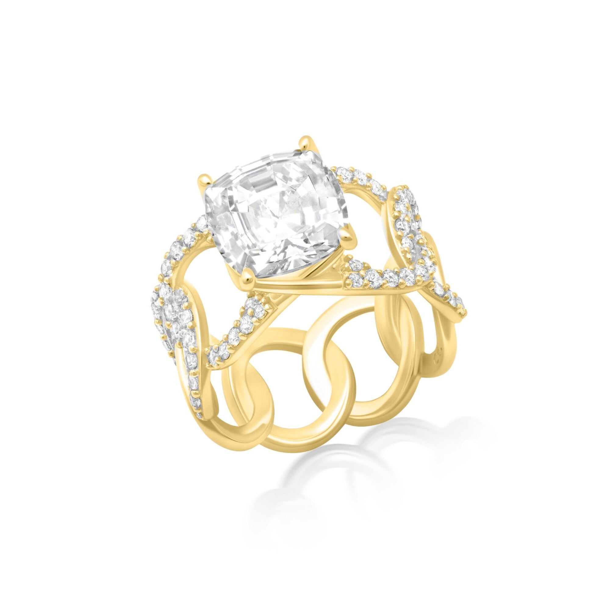 Cushion Link Statement Ring Finished in Gold - CRISLU