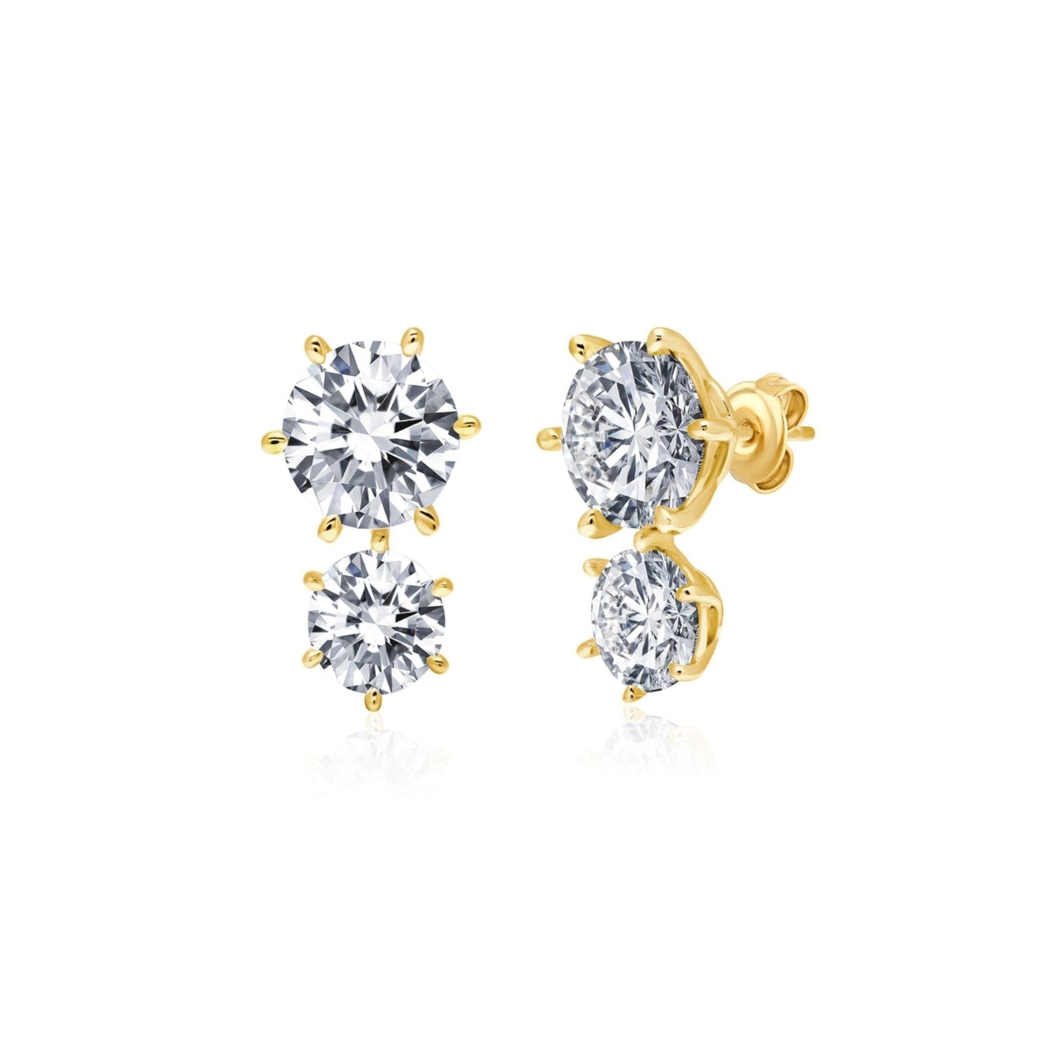 Double Brilliant Stud Earrings Finished in Gold - CRISLU