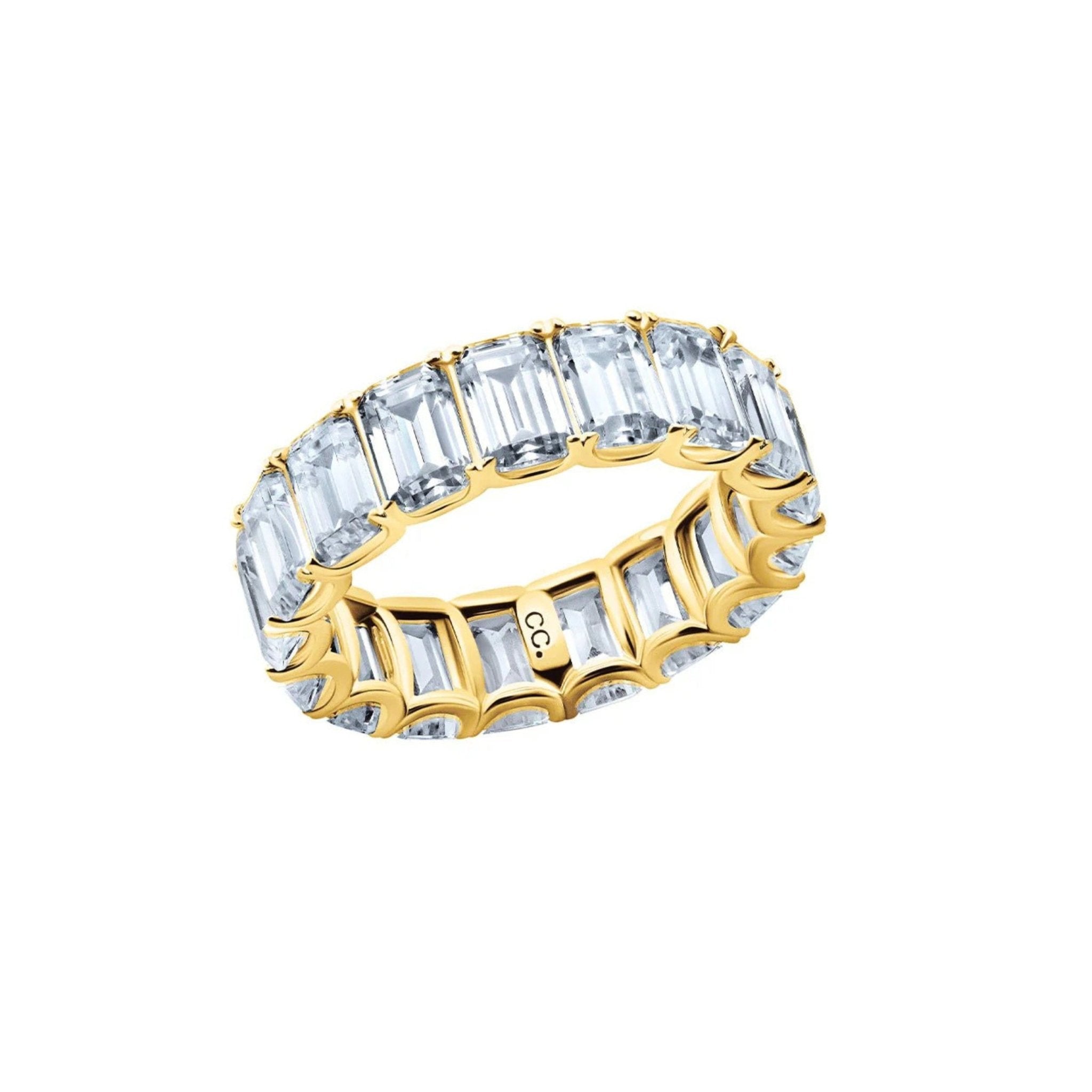 Emerald Cut Eternity Ring Finished in Gold - CRISLU