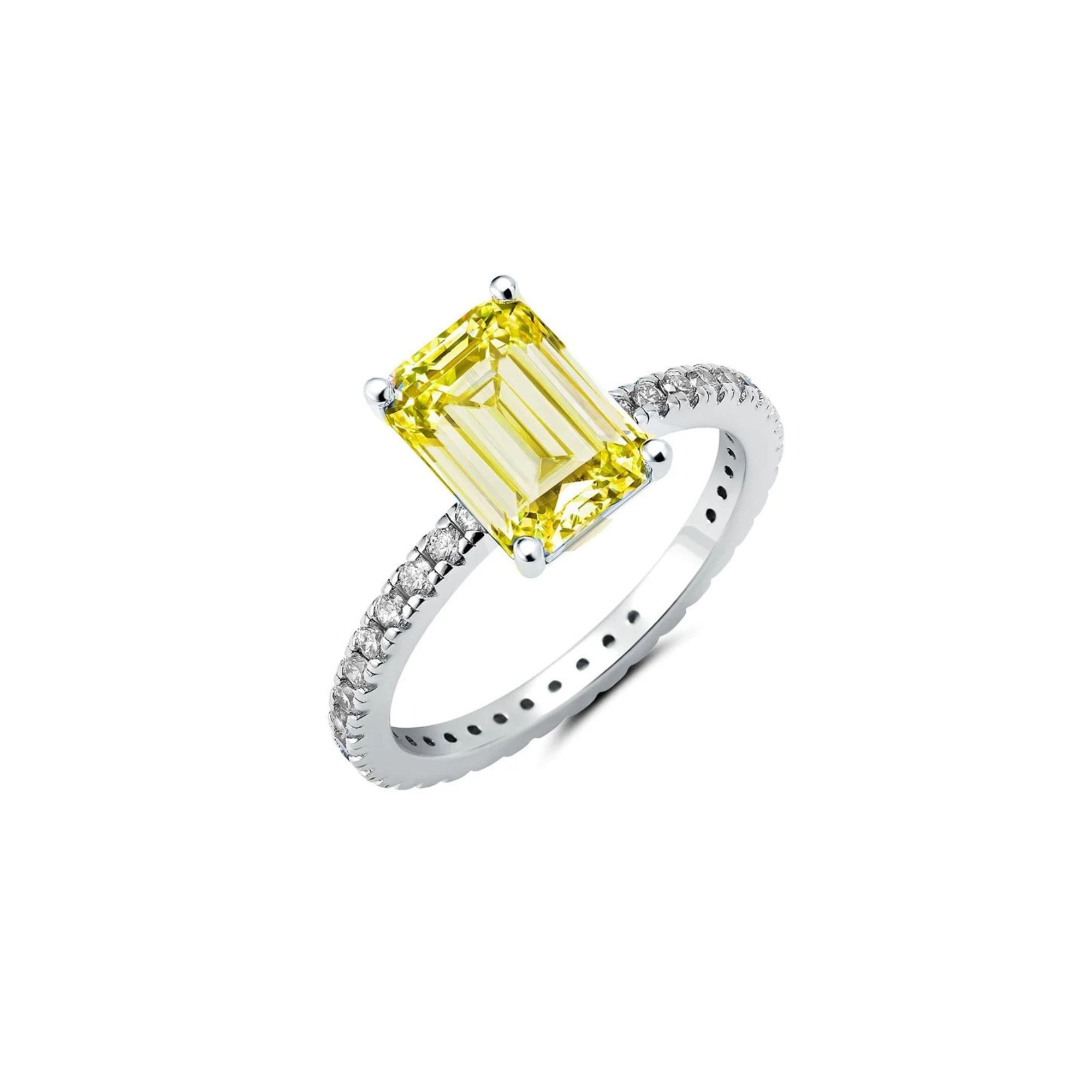 Emerald & Pave Canary Cocktail Ring Finished in Platinum - CRISLU