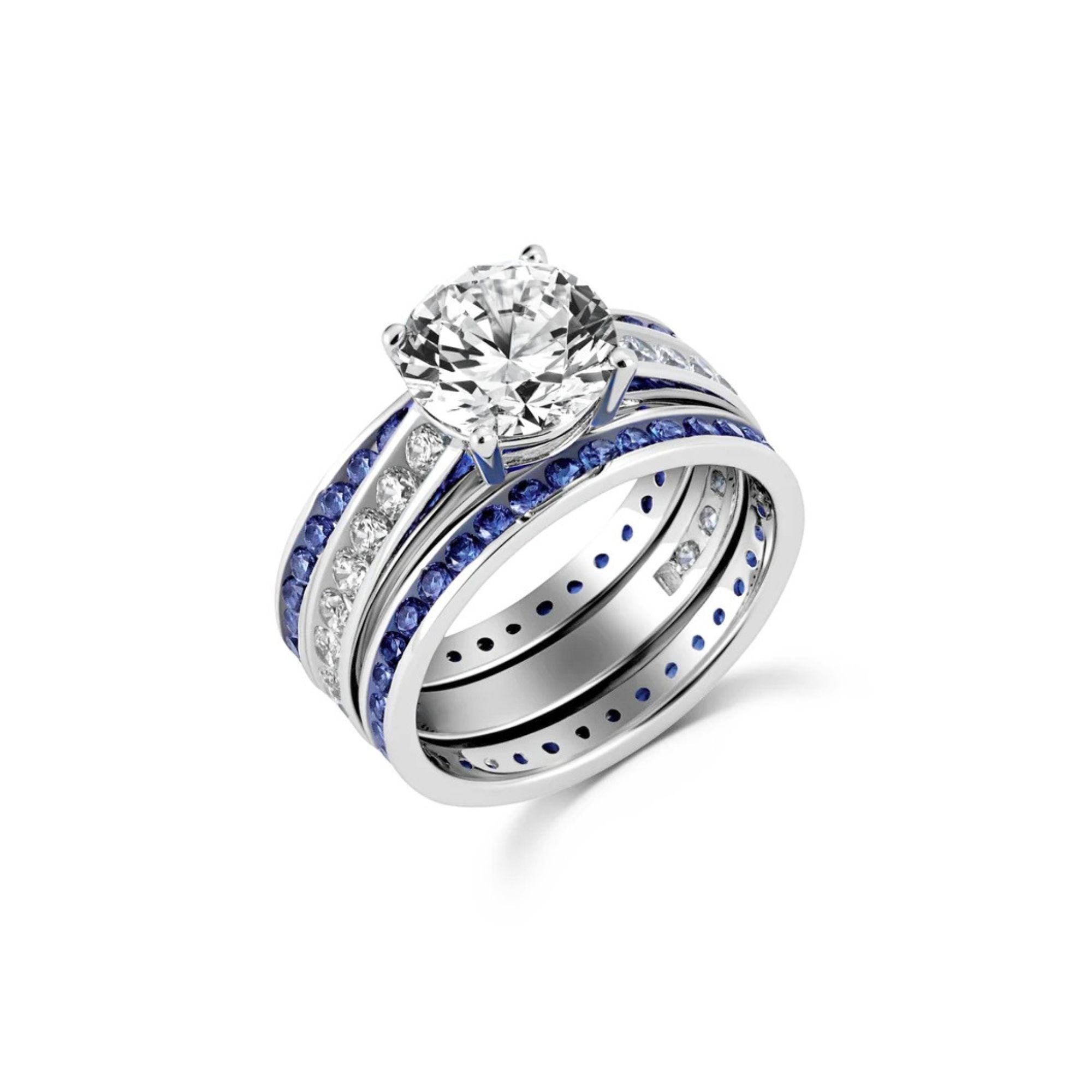 Engagement Ring Set with Sapphire Bands Finished in Pure Platinum - CRISLU