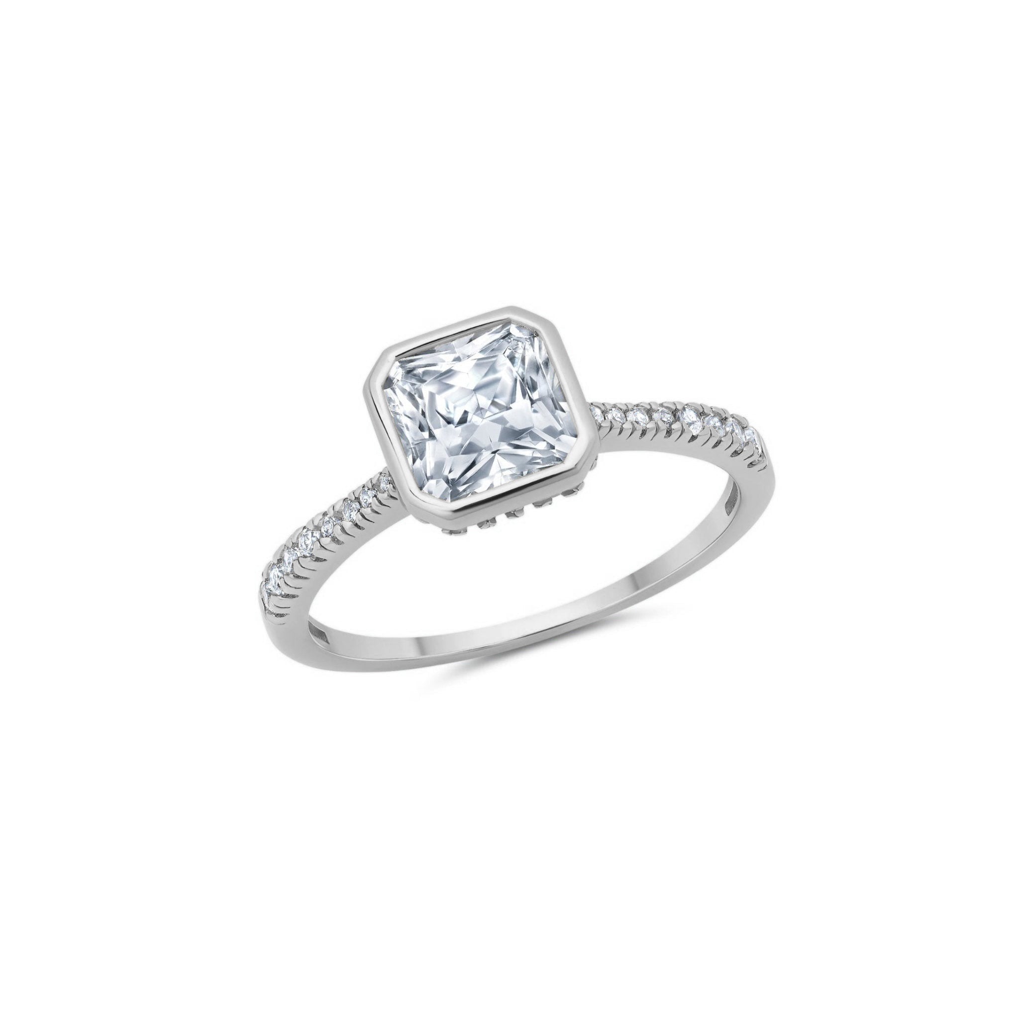 Evermore Bezel Halo Princess Solitaire Ring - CRISLU