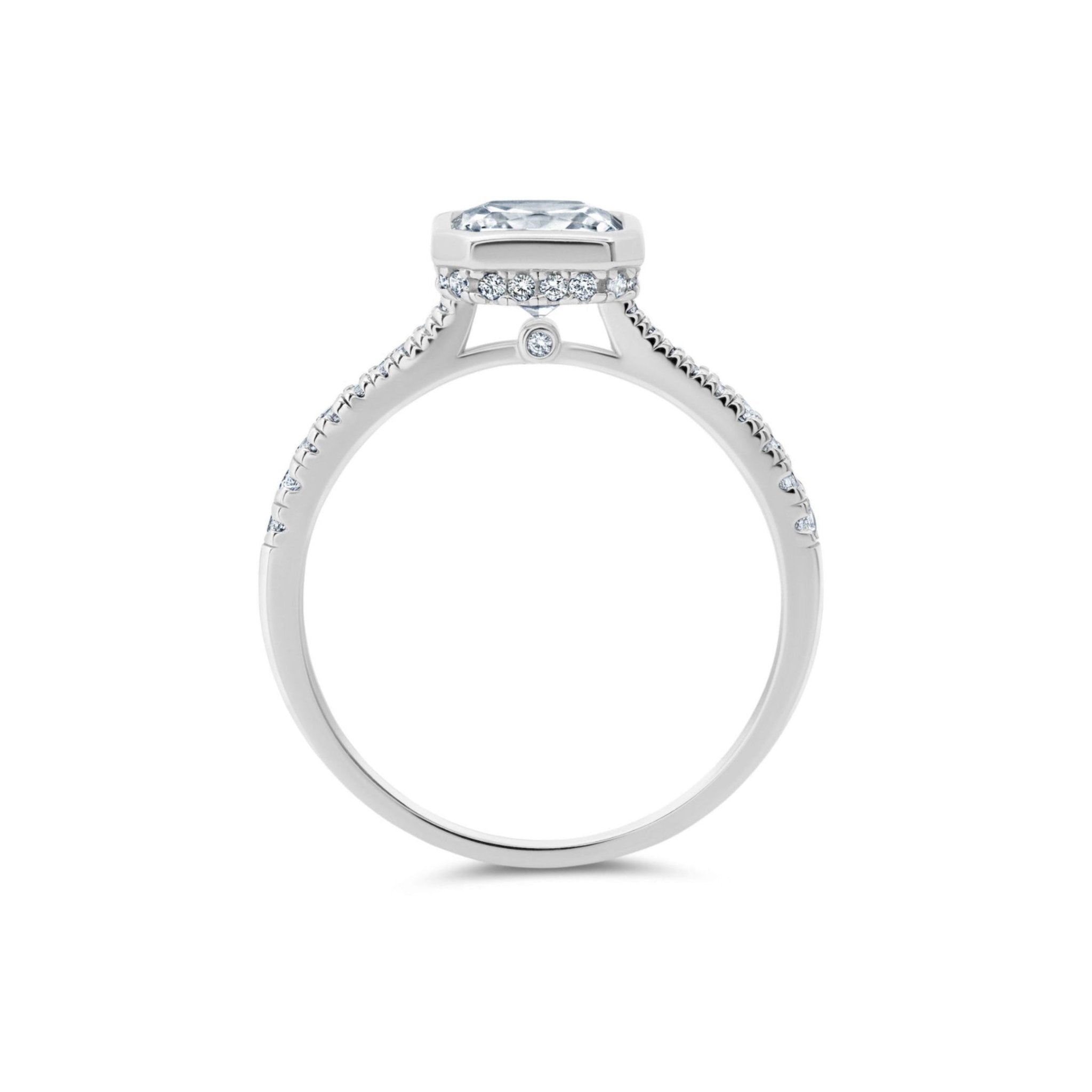 Evermore Bezel Halo Princess Solitaire Ring Finished in Platinum - CRISLU