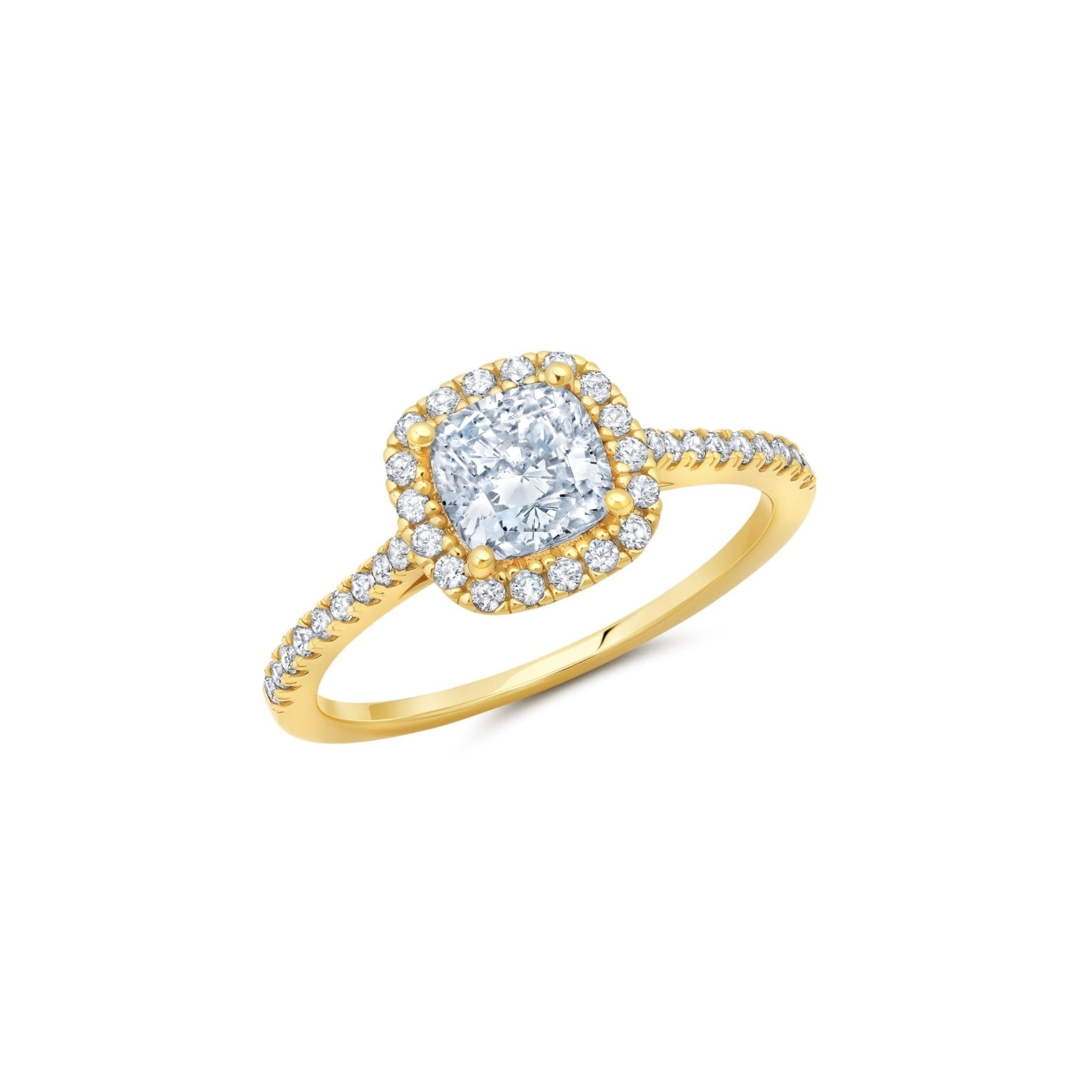 Evermore Halo Cushion Solitaire Ring Finished in Gold - CRISLU