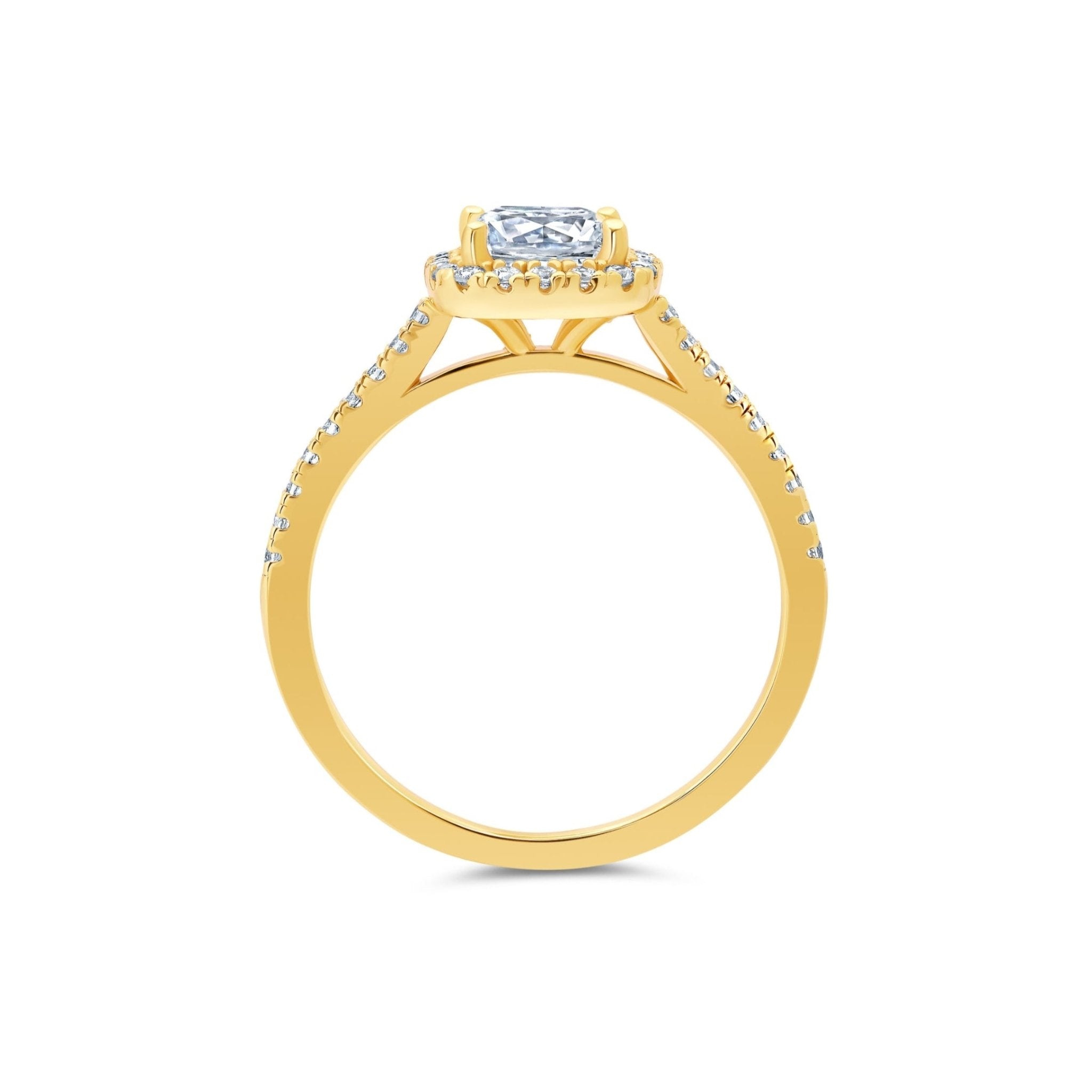 Evermore Halo Cushion Solitaire Ring Finished in Gold - CRISLU