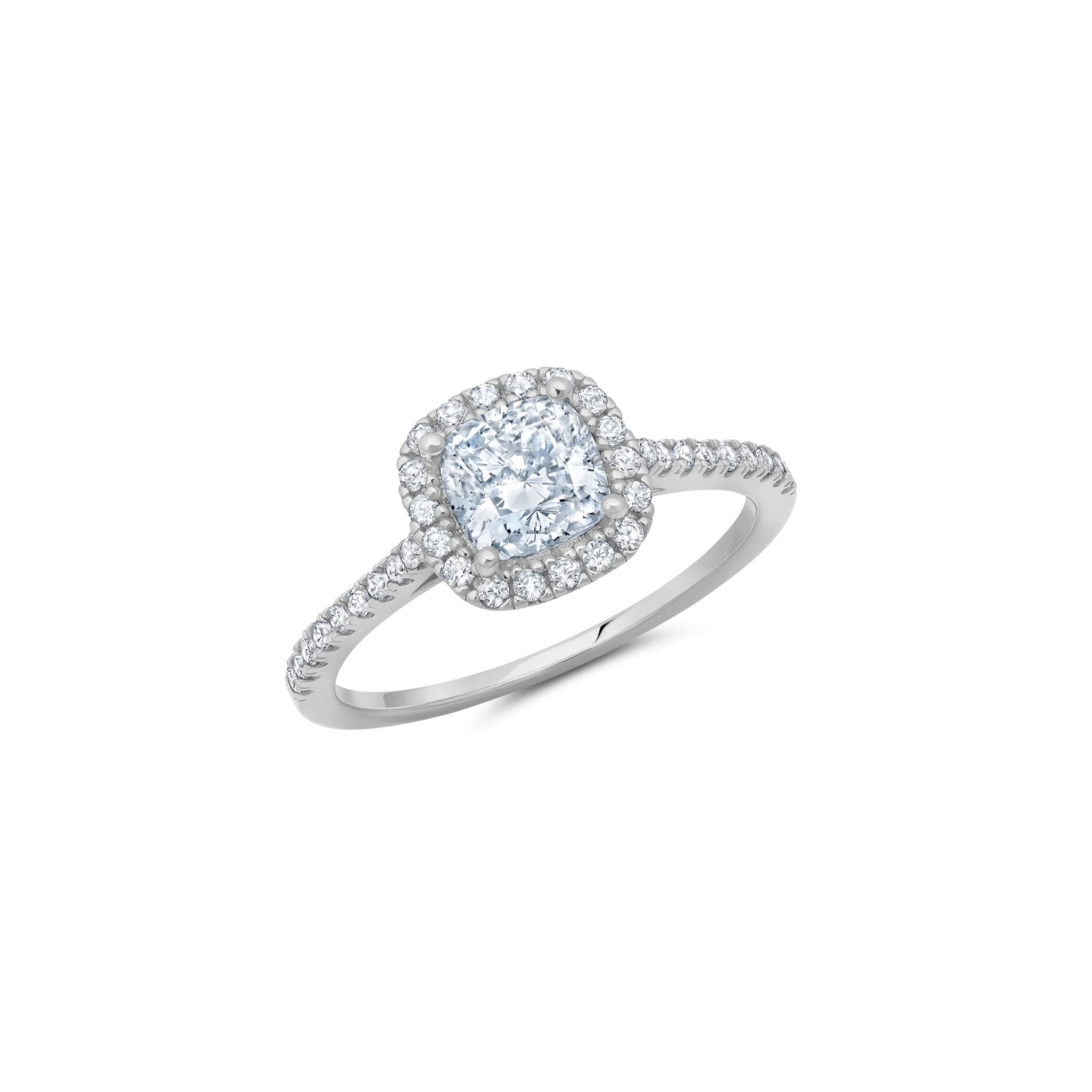 Evermore Halo Cushion Solitaire Ring Finished in Platinum - CRISLU